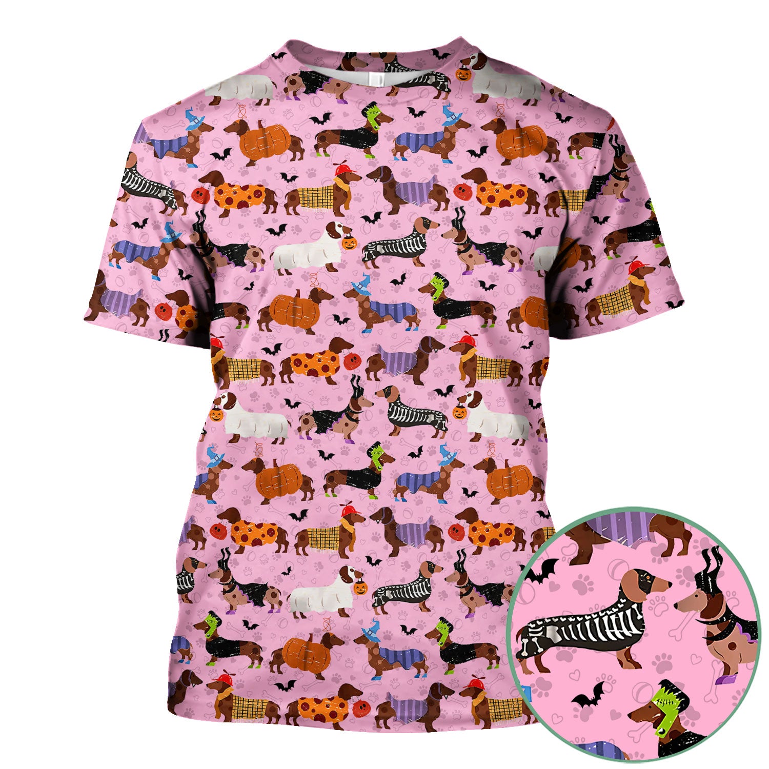 Halloween Dachshund Scrub Top for Women - Funny Pumpkin Skeleton Nursing Uniform RN LPN CNA Gift - Cute Sausage Dog Print Medical Shirt