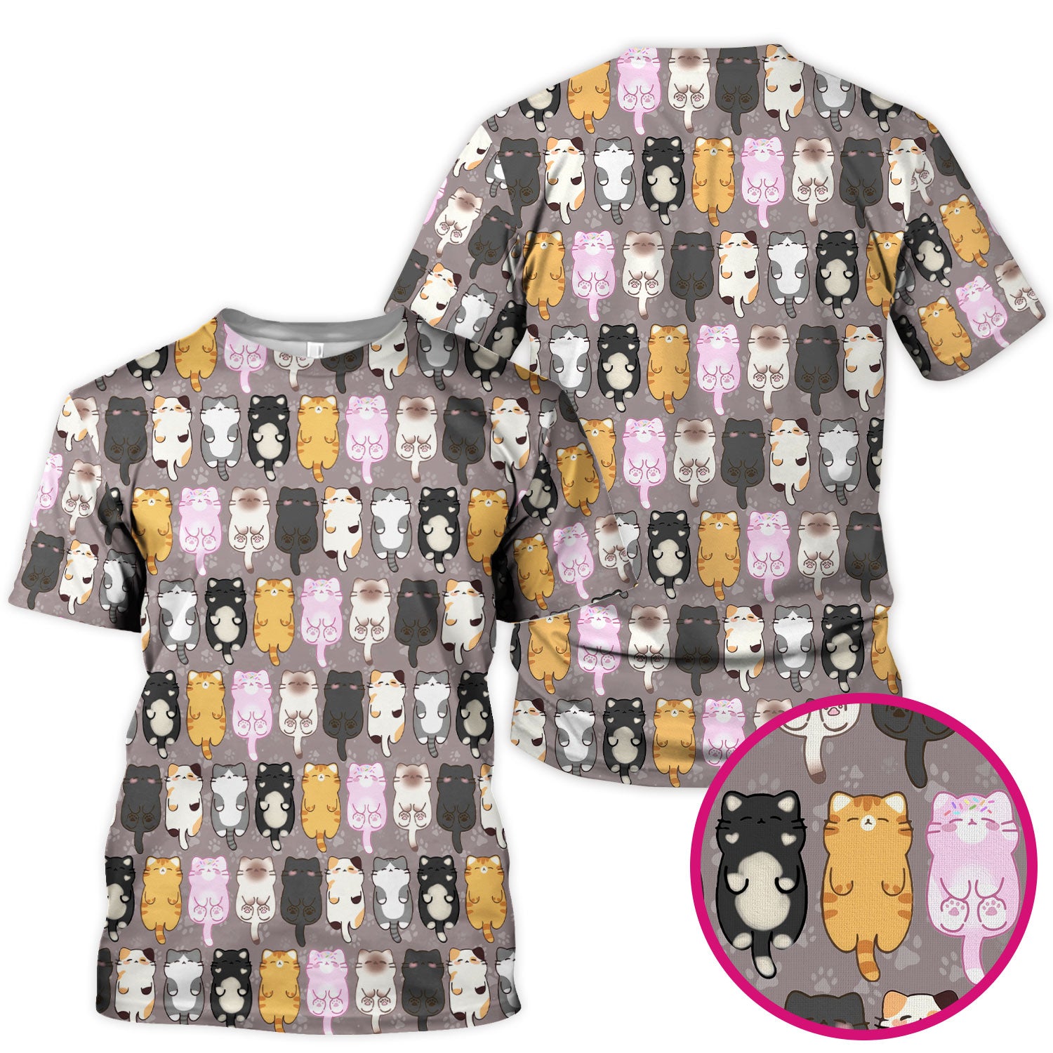 Funny Cartoon Cats All Over Print Scrubs Top, Comfortable Scrubs for Nurses