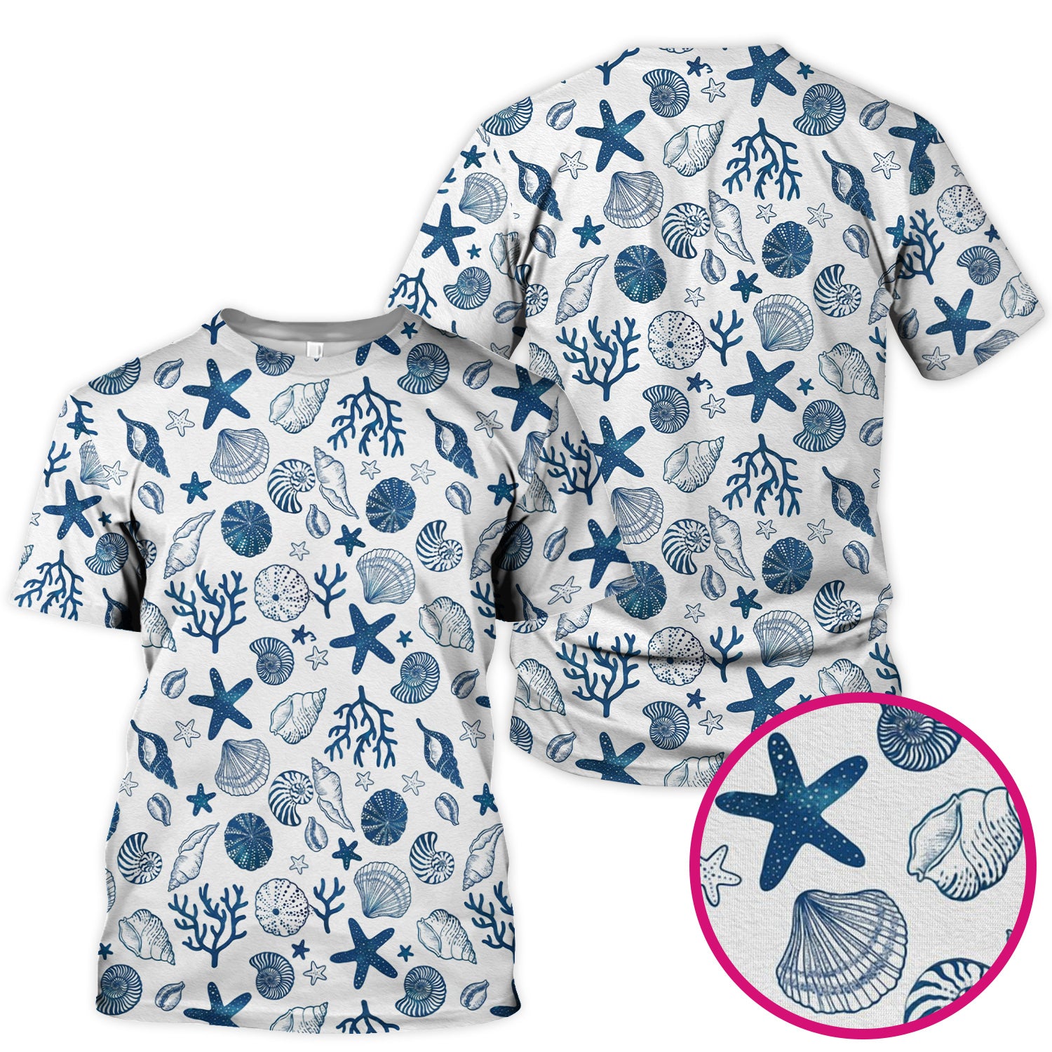 Cute Ocean Shell Starfish Pattern Scrub Top, Comfortable Scrubs for Nurses
