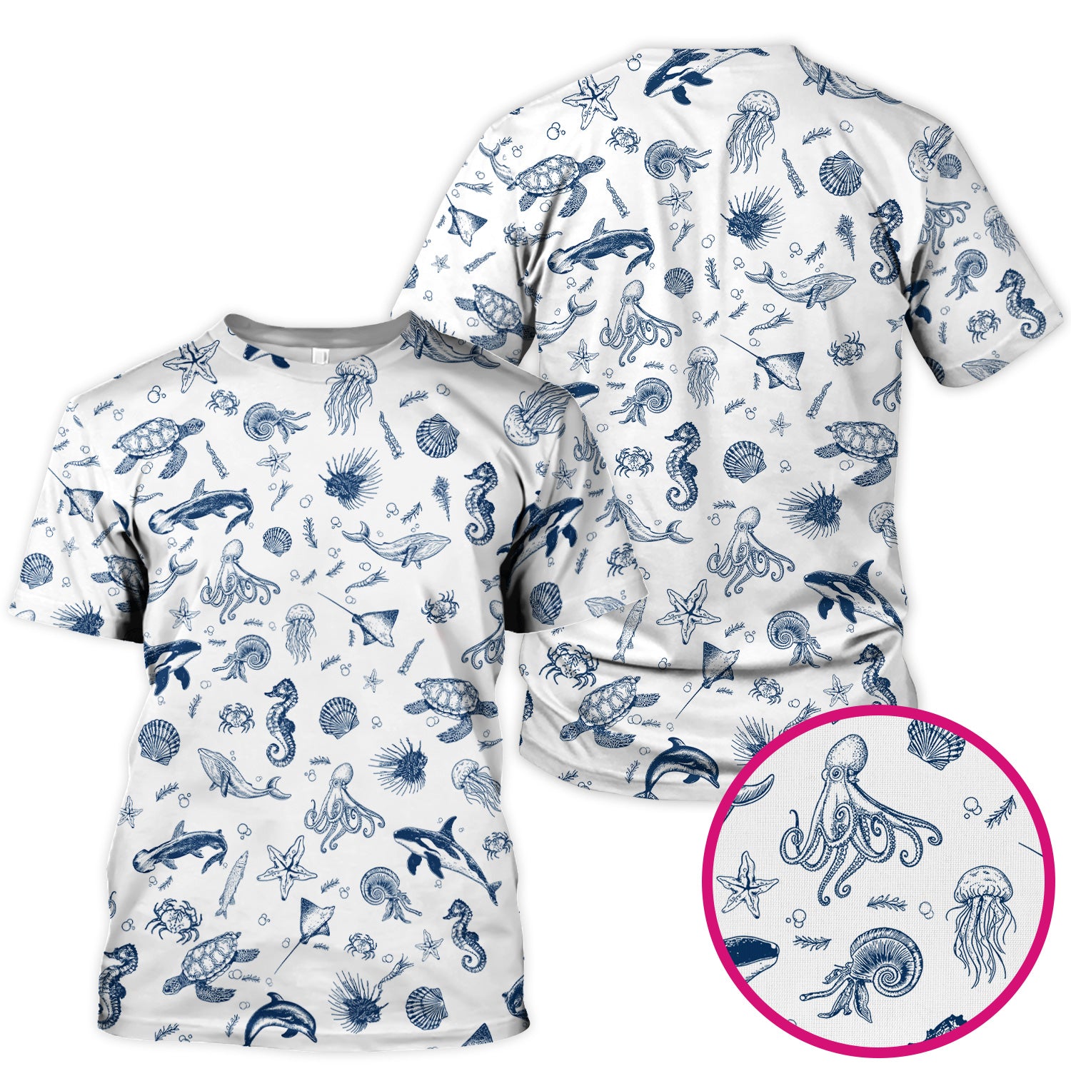 Marine Sea Life Pattern Scrub Top, Breathable Fabrics Nursing Uniform
