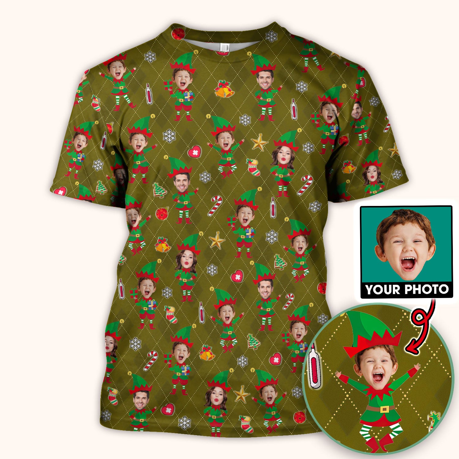 Personalized Face Nurse Shirt, Custom Photo Christmas Scrub Top, Funny Holiday Medical Uniform For Nursing