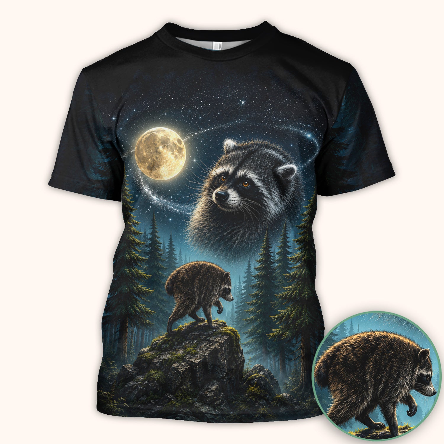 Raccoon On A Moonlit Branch Print Scrub Top, Comfortable Scrubs for Nurses