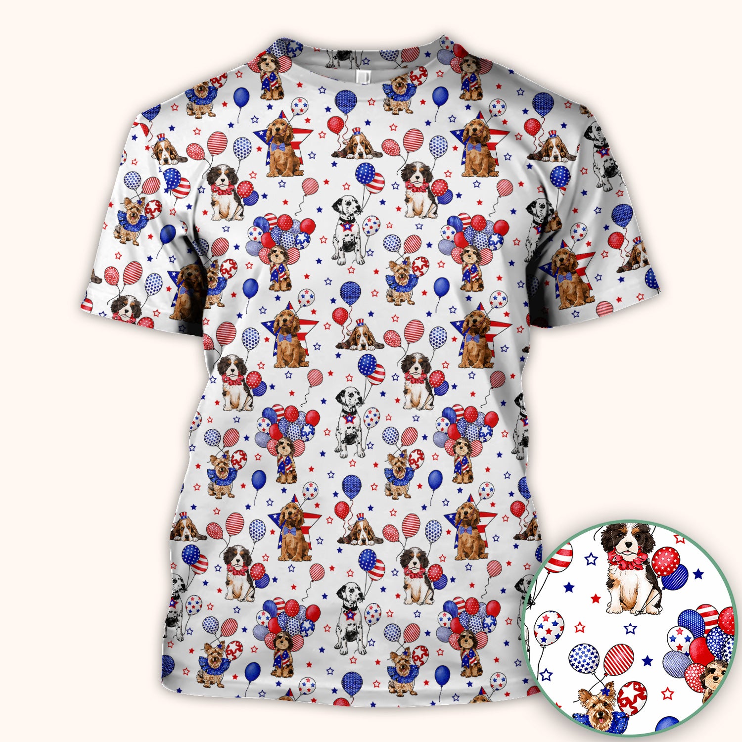 Patriotic Dogs With USA Flag Balloons Pattern Scrub Top, Comfortable Scrubs for Nurses
