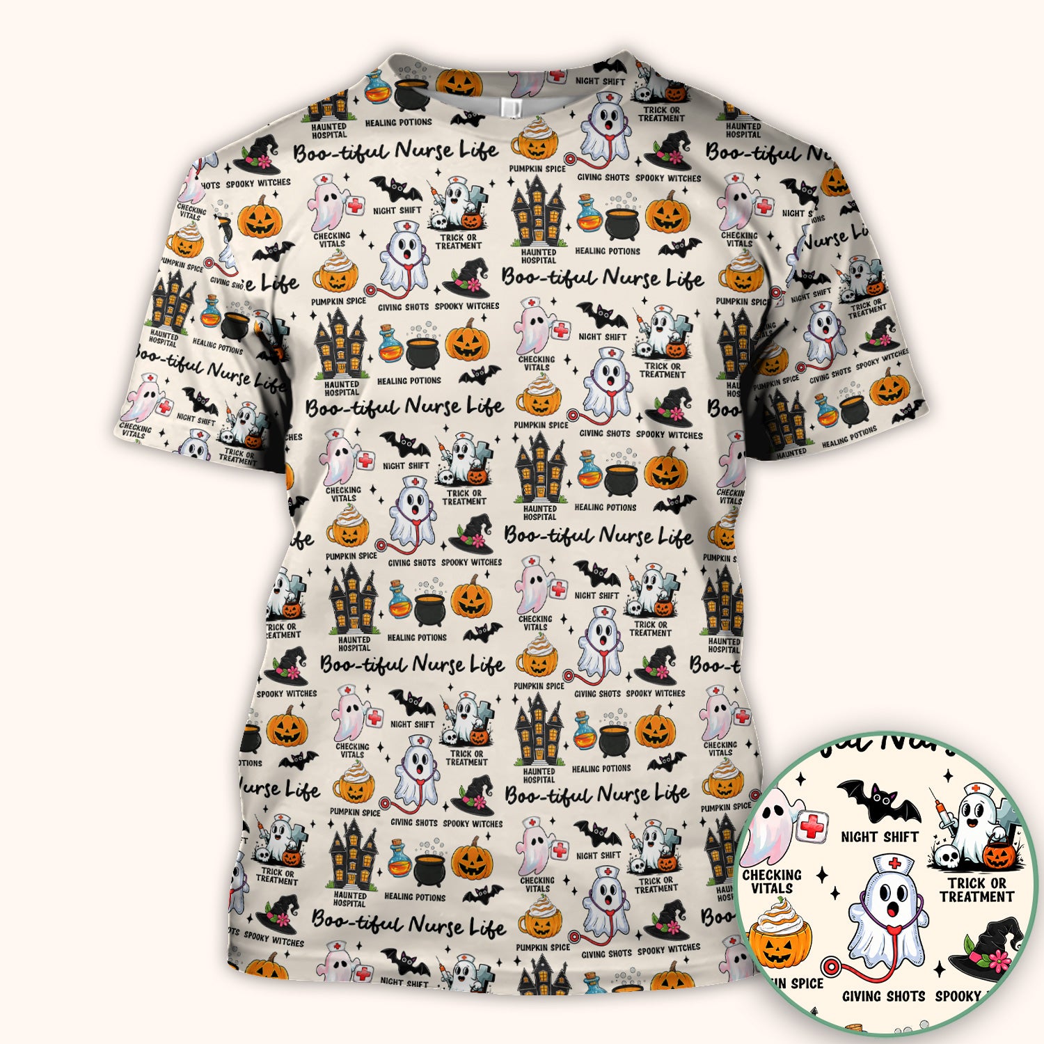 Spooky Halloween Boo-tiful Nurse Life Scrub Top, Comfortable Scrubs for Nurses
