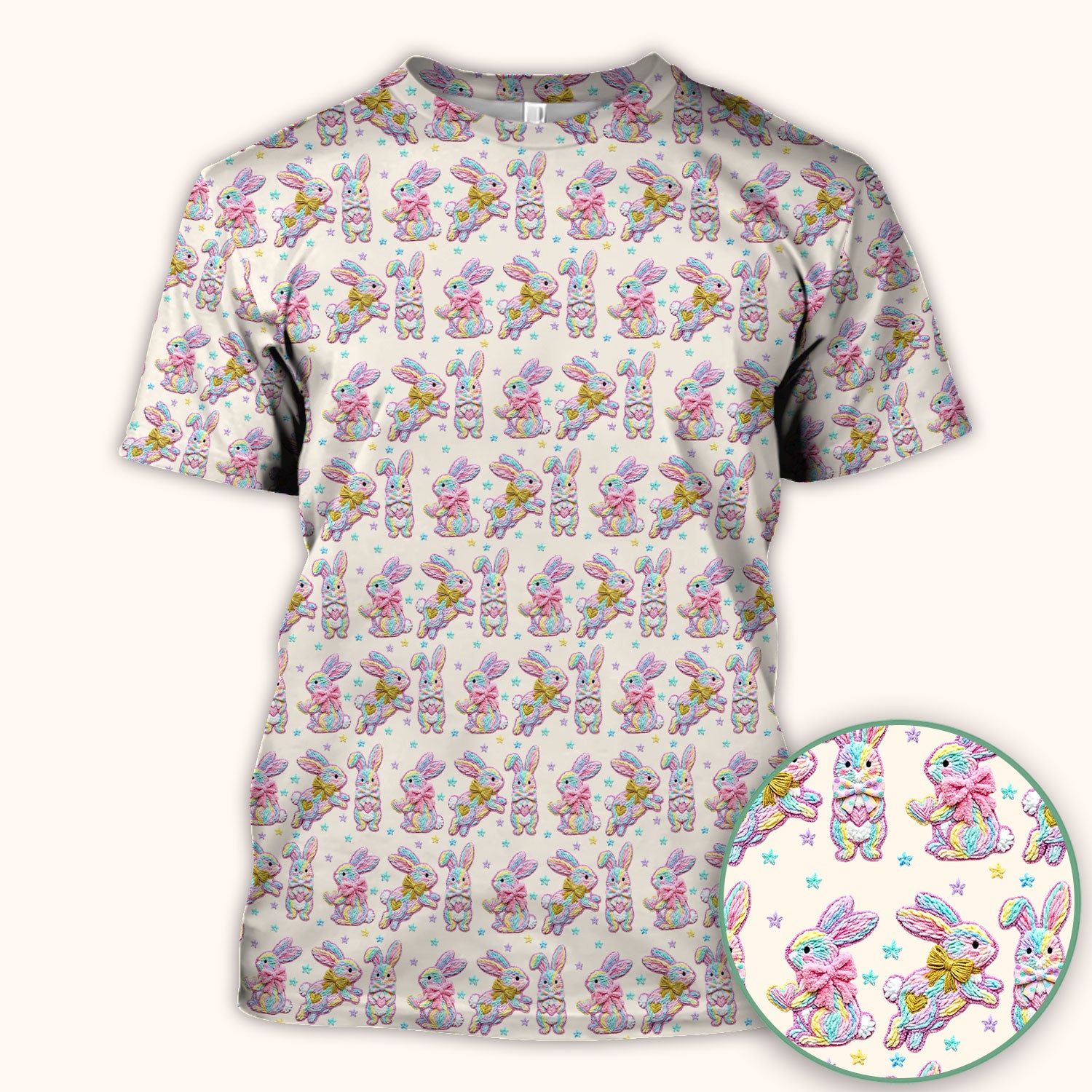 Cartoon Bunny All Over Print Scrub Top, Comfortable Scrubs for Nurses, Easter
