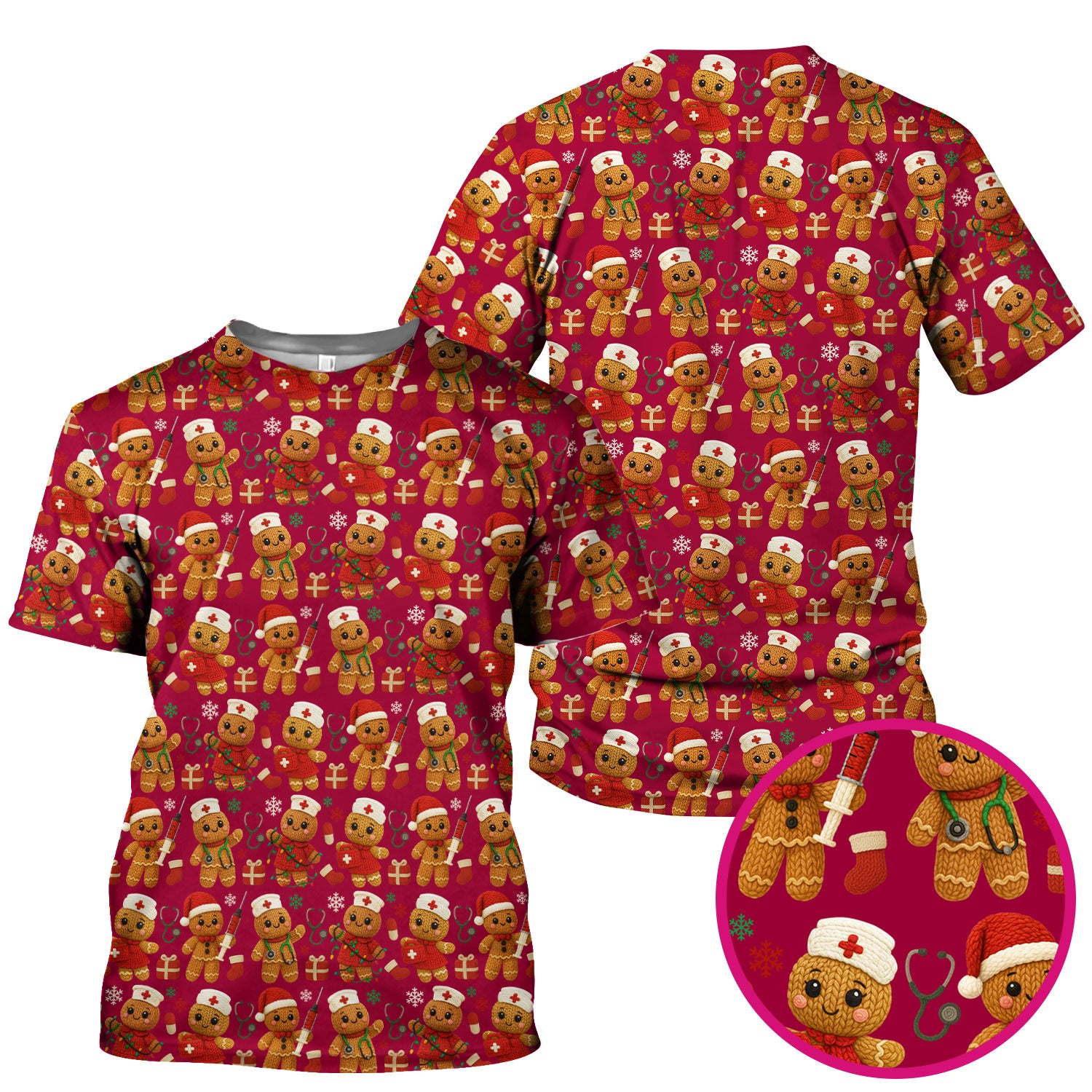 Christmas Scrub Tops for Women - Cute Gingerbread Nurse Pattern Medical Scrub Shirt - Festive Holiday Christmas Scrubs with Adorable Design