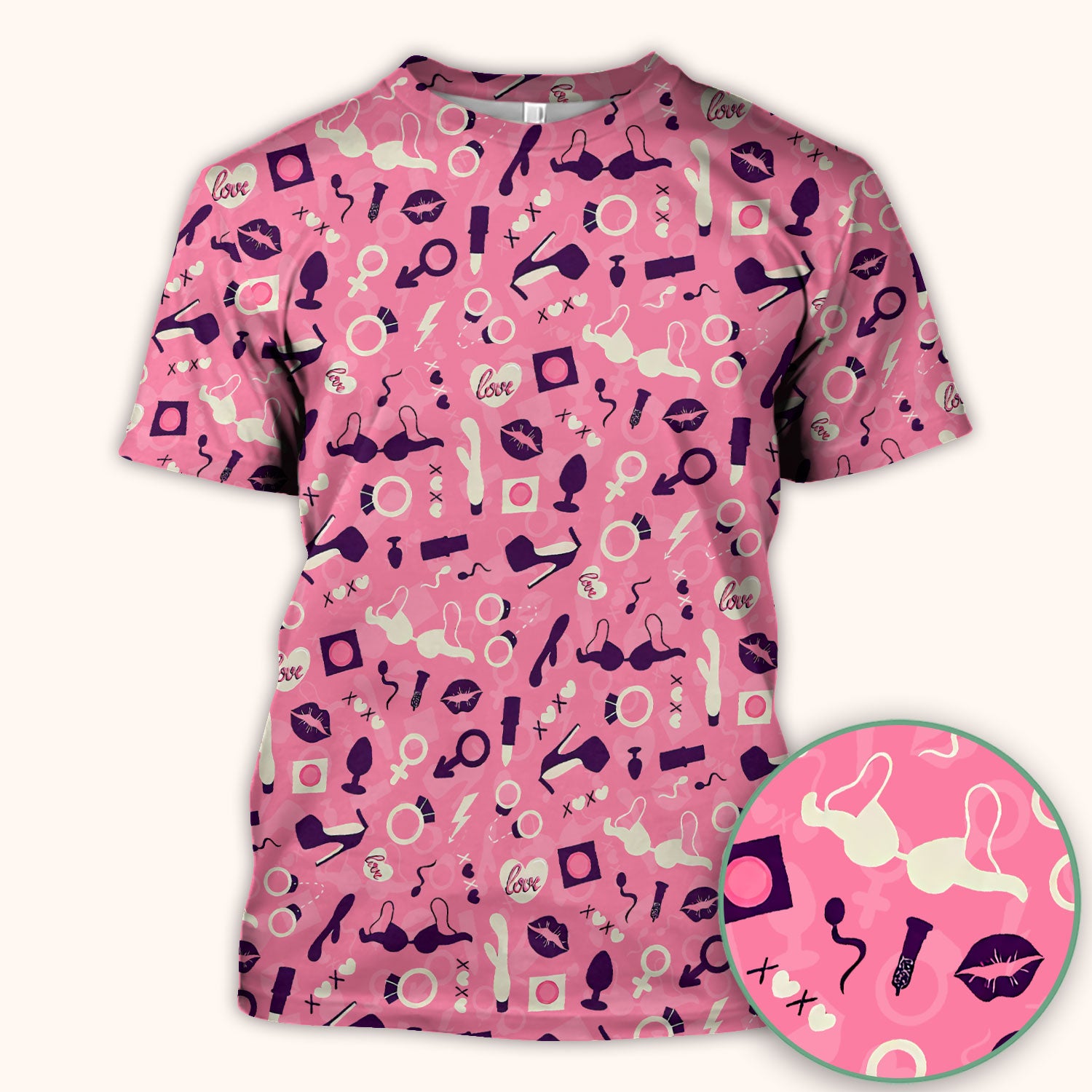 Valentine Pattern Nurse Scrub Top, Pink Love Nurse Shirt, Breathable Fabrics Nursing Uniform