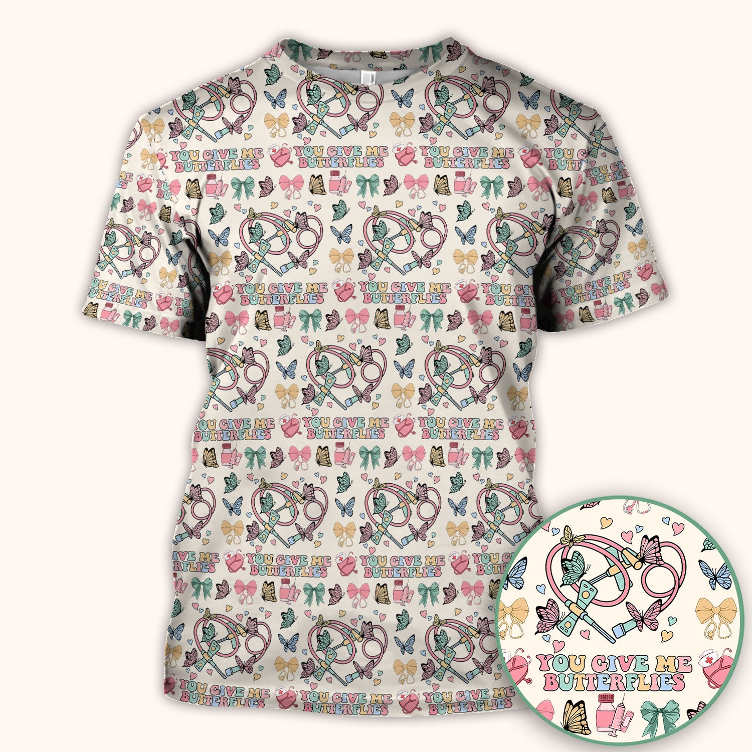 Butterfly Heart Valentine Medical Pattern Scrub Top, Comfortable Scrubs for Nurses