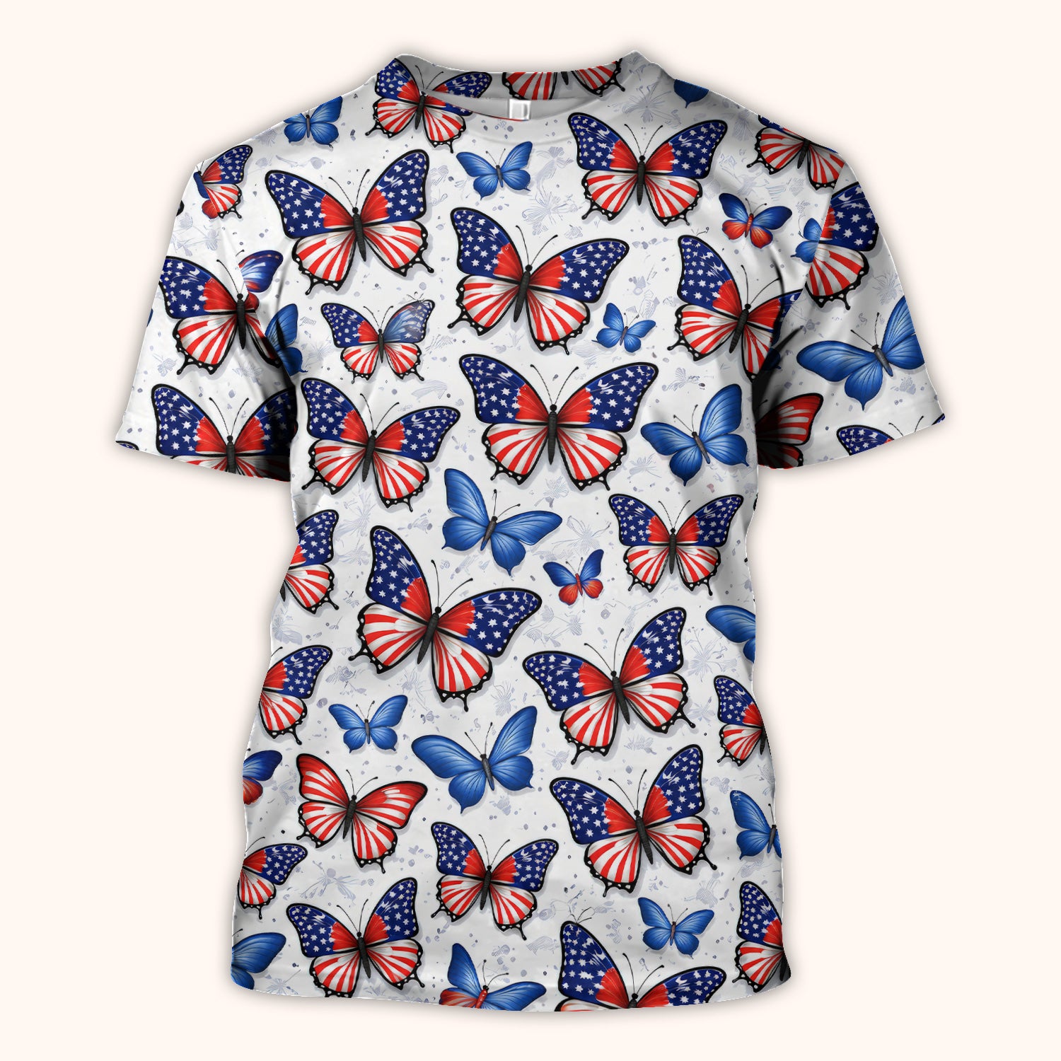 Charming Patriotic Butterfly Star Pattern Scrub Top, Comfortable Scrubs For Nurses