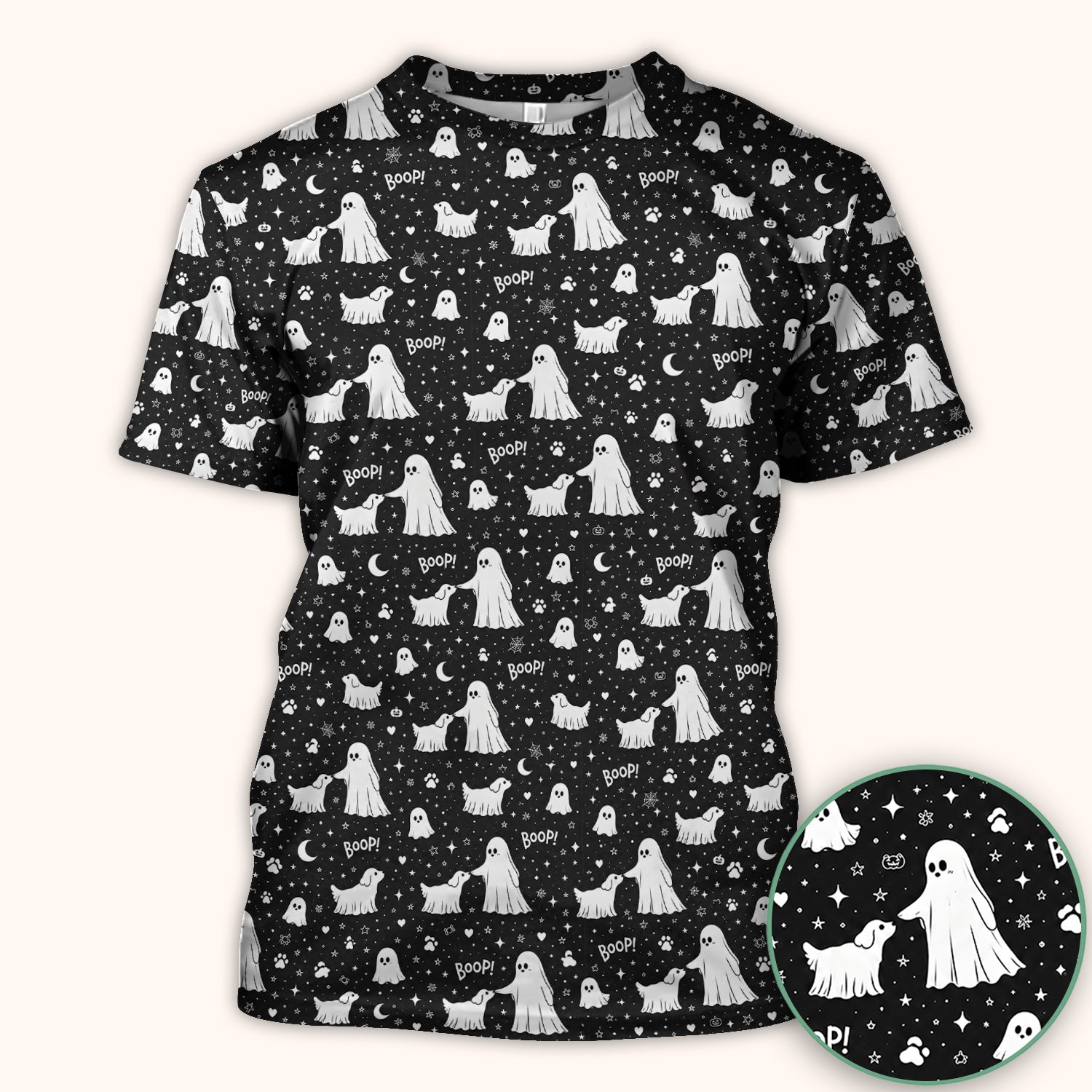 Halloween Ghost Boop Dog Pattern Scrub Top, Comfortable Scrubs for Nurses
