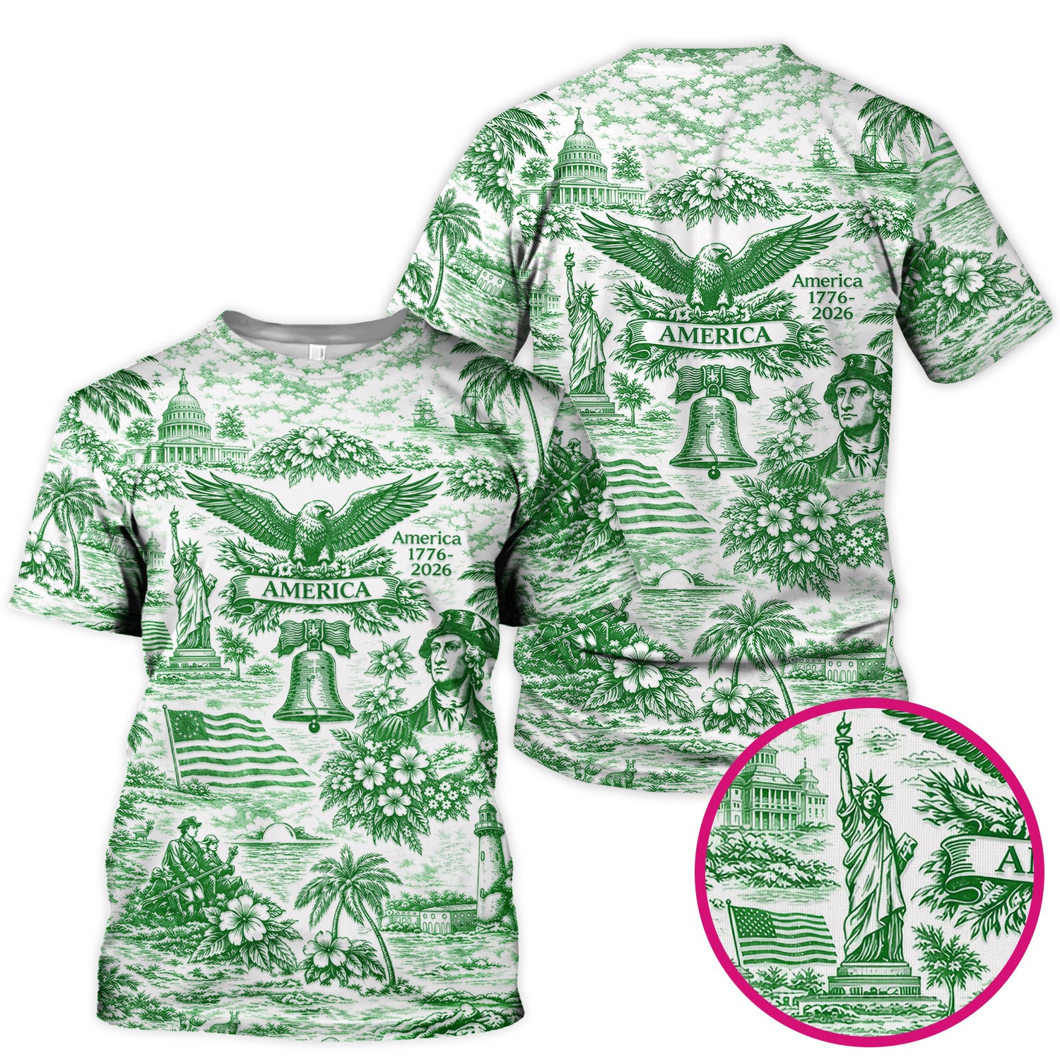 Patriotic America Heritage Toile Pattern Scrub Top, Breathable Fabrics Nursing Uniform