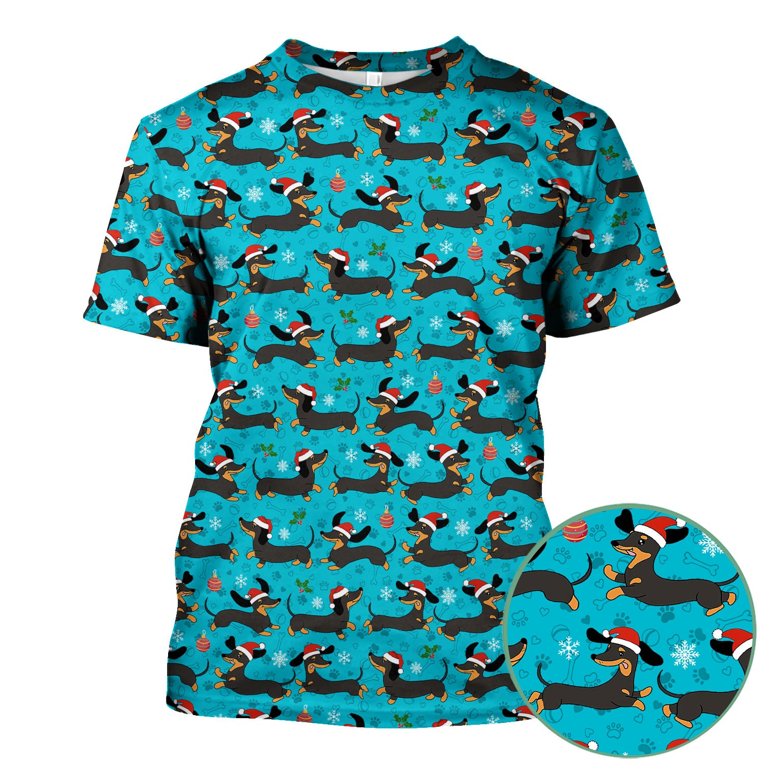Festive Dachshund Scrub Top for Women - Christmas Sausage Dog Santa Hat Print - Cute Holiday Nurse Medical Uniform RN LPN CNA