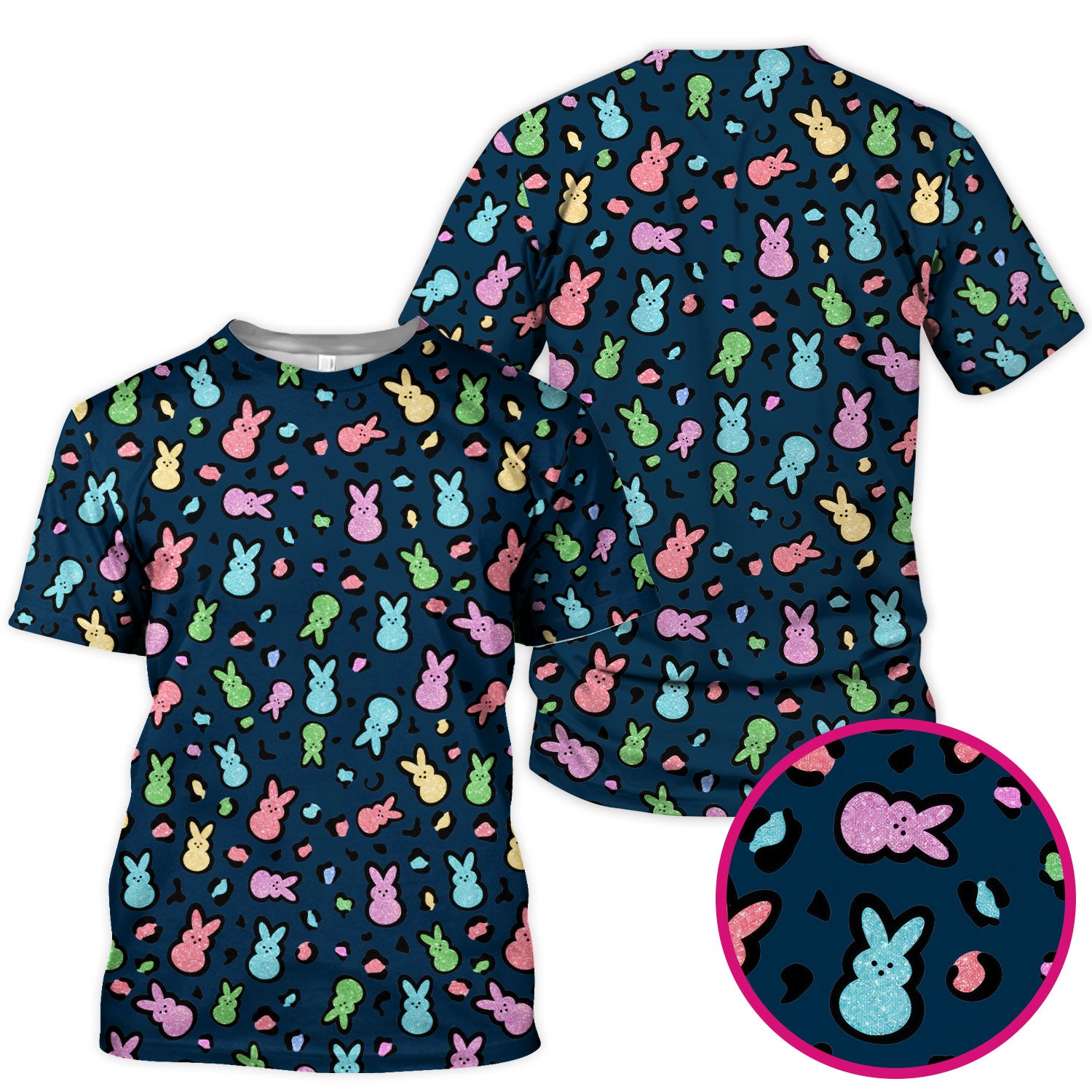 Cute Easter Bunny Pastel Pattern Scrub Top, Comfortable Scrubs for Nurses