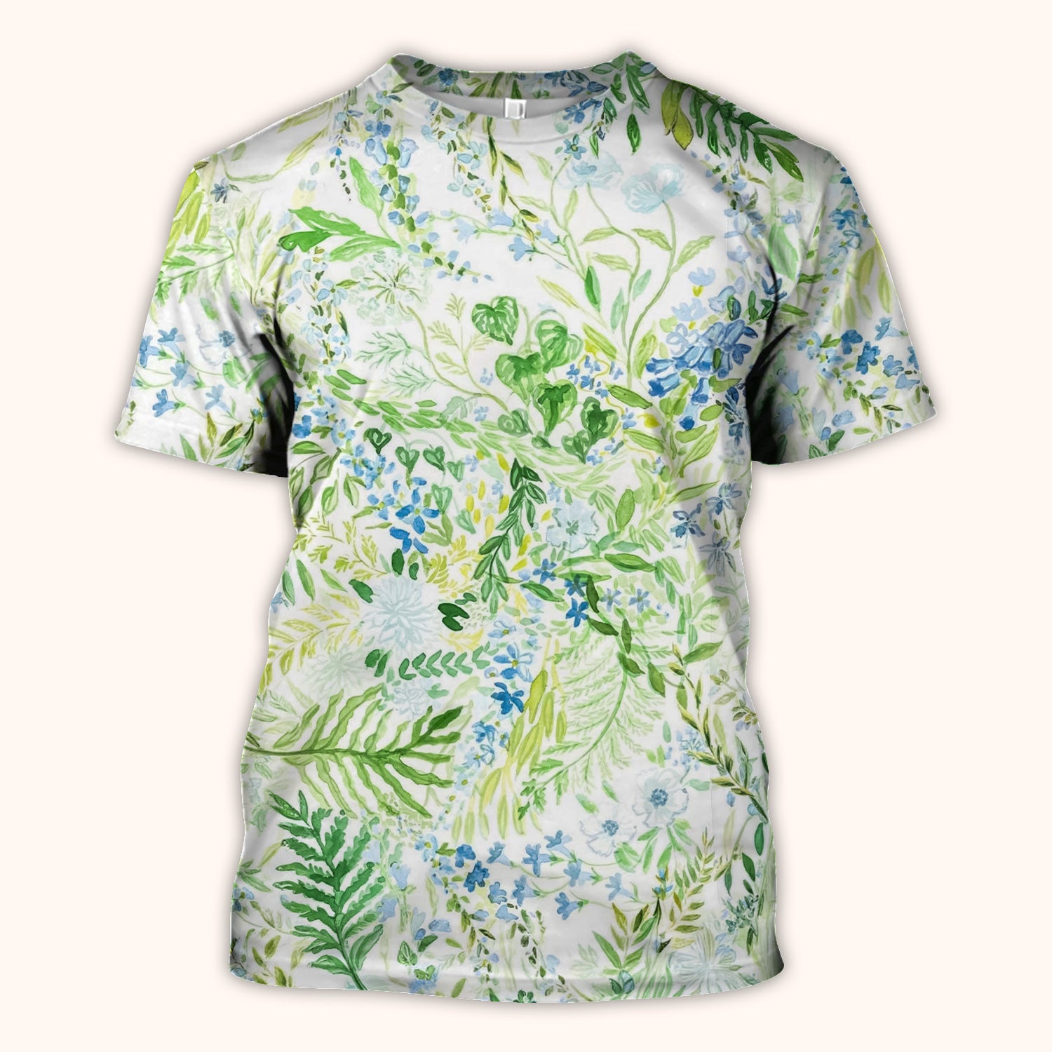 Green Botanical Floral Pattern Scrub Top, Breathable Healthcare Uniform Top