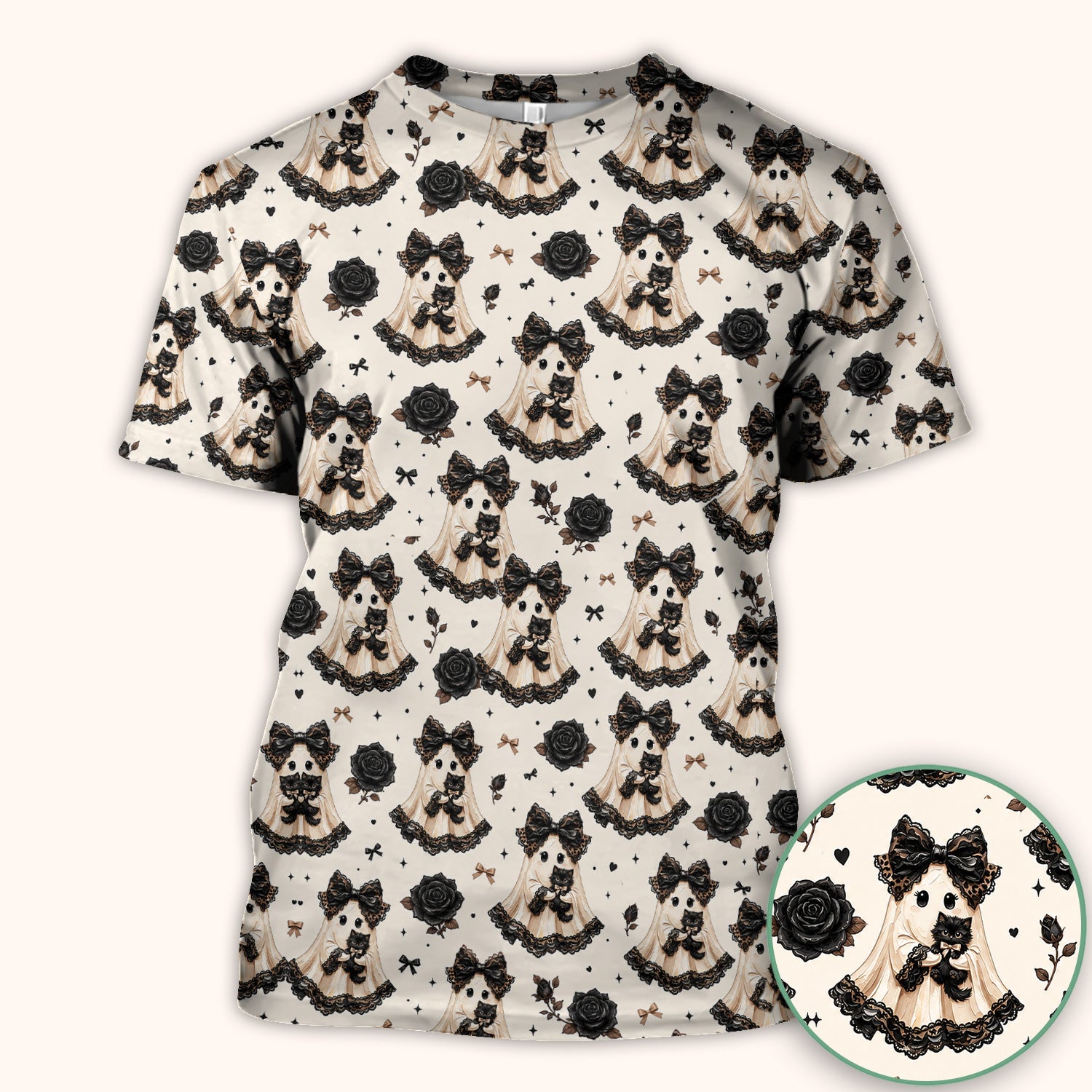 Halloween Ghost Black Cat Pattern Scrub Top, Comfortable Scrubs for Nurses