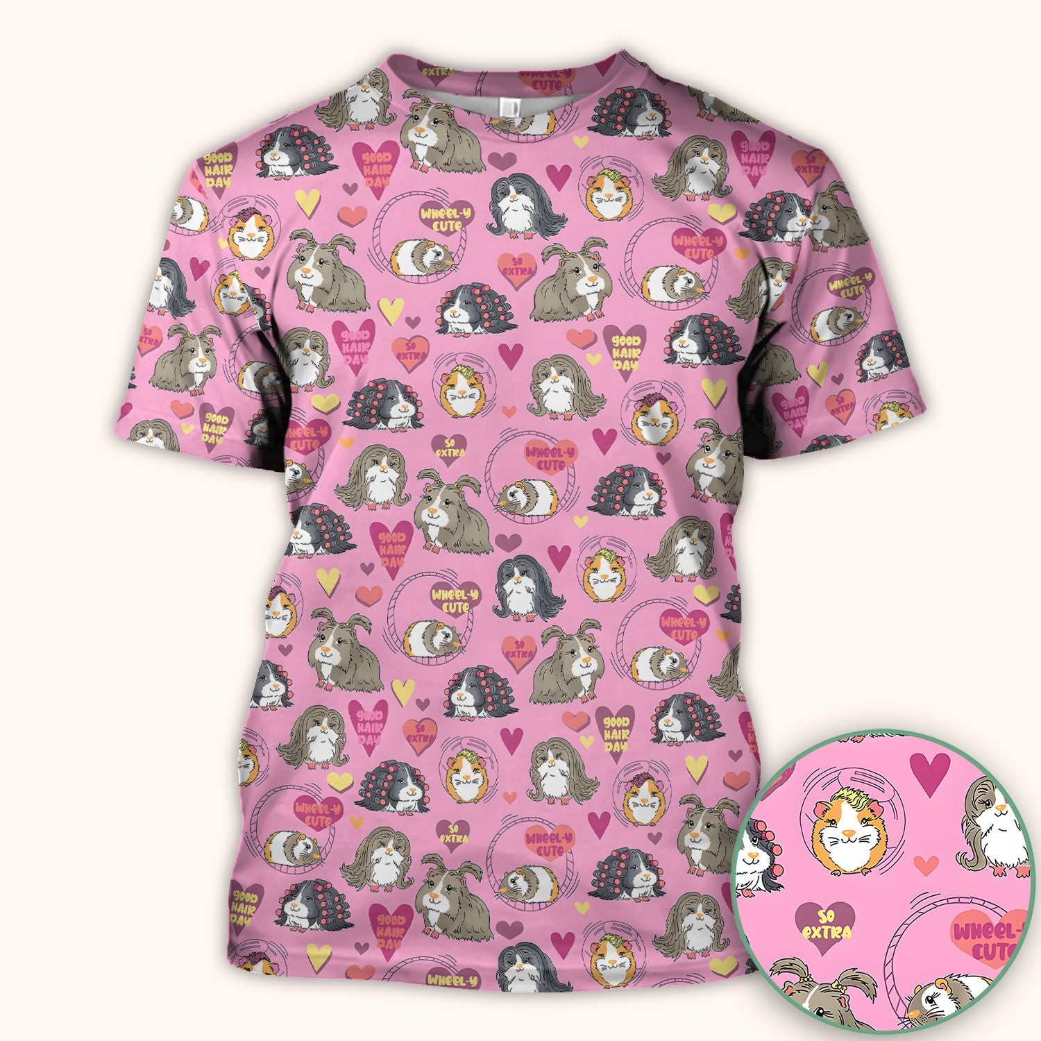 Cute Guinea Pig Heart Pattern Scrub Top, Comfortable Scrubs for Nurses