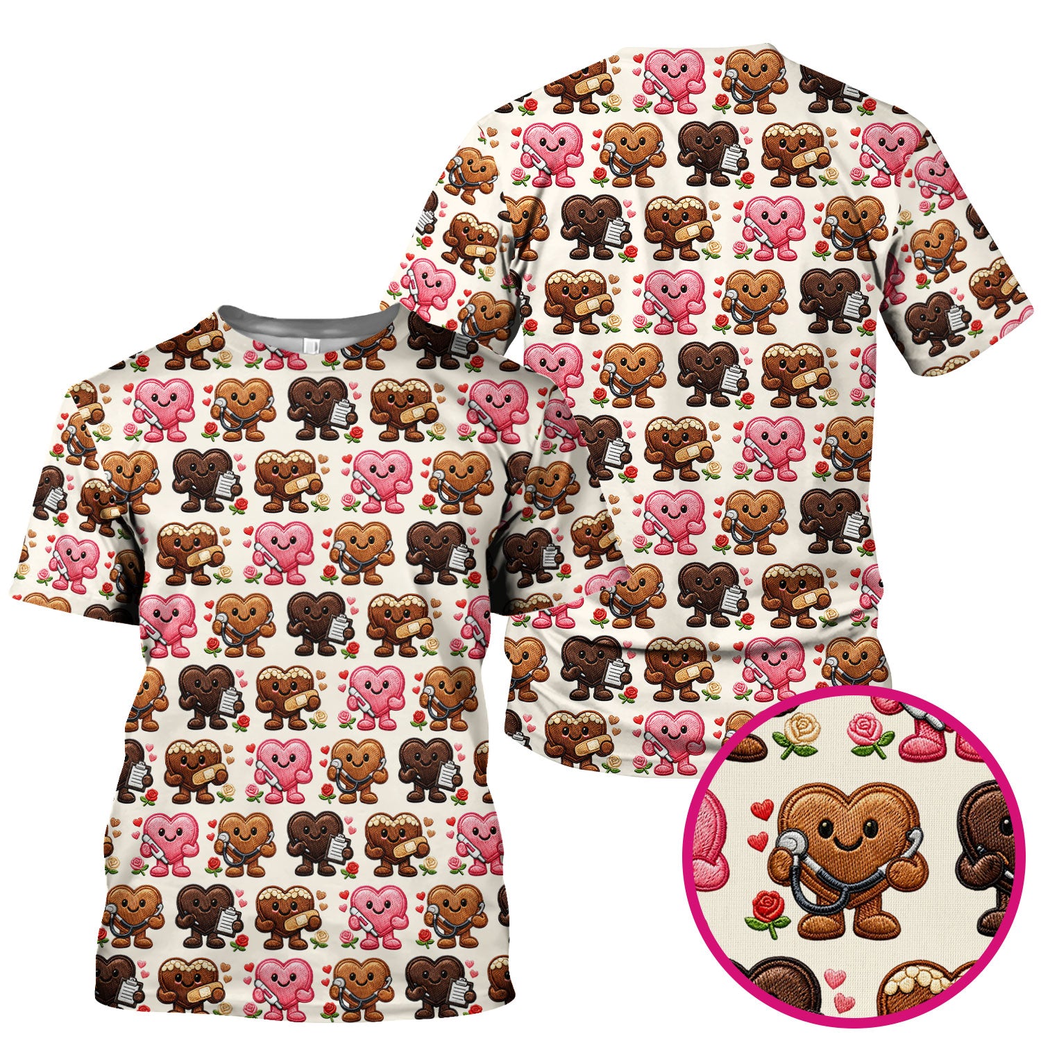 Valentine Heart Nurse Scrub Top, Cute Medical Love Pattern Shirt, Breathable Fabrics Nursing Uniform