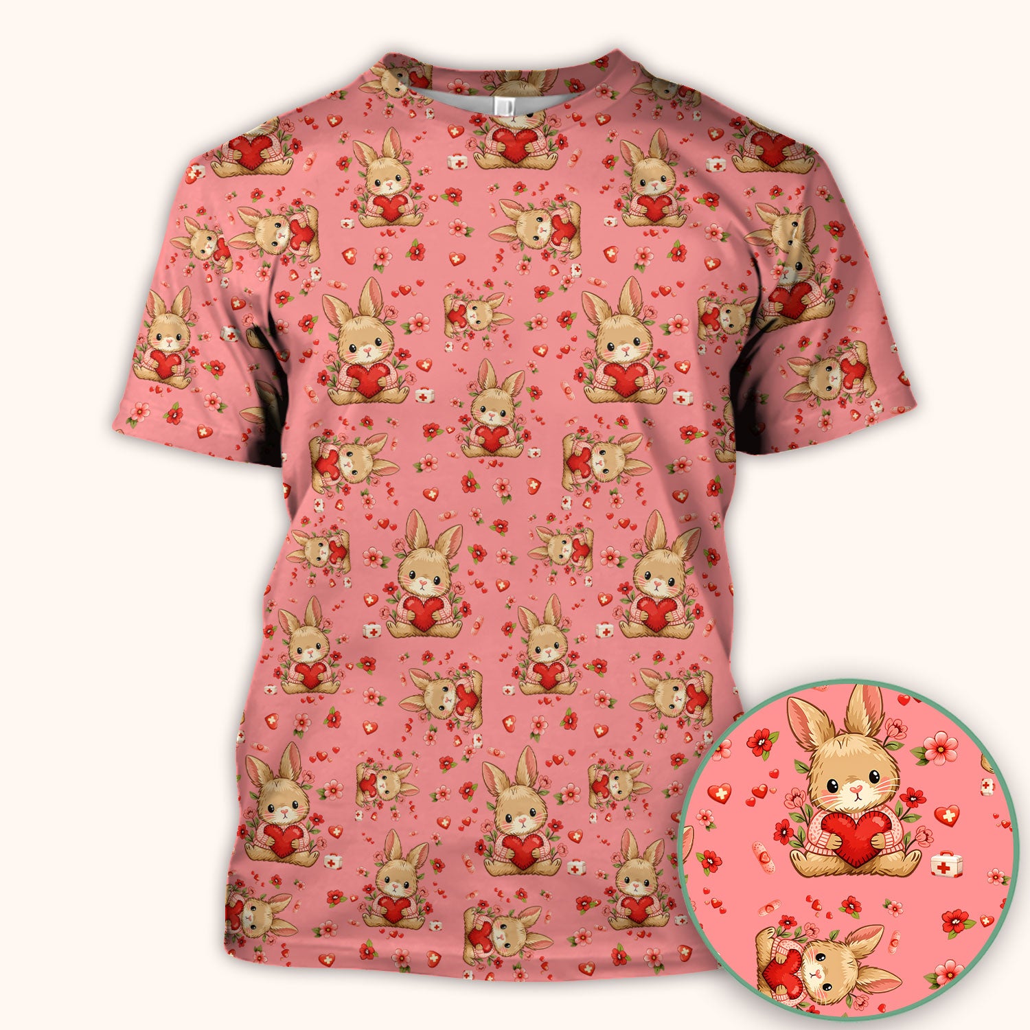 Adorable Bunny Heart Healthcare Design Scrub Top, Comfortable Scrubs for Nurses, Easter