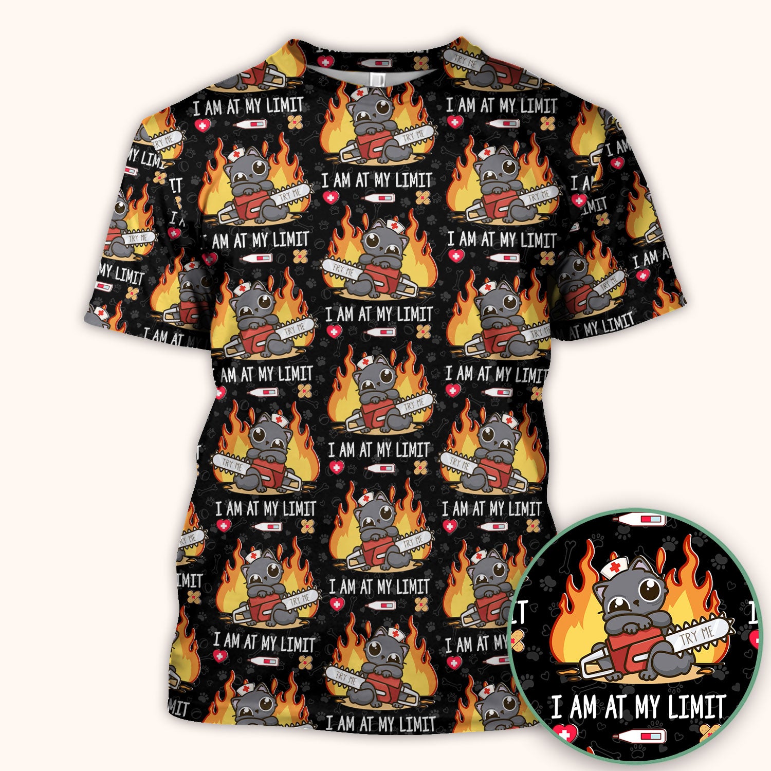 Funny Nurse Cat I Am At My Limit Scrub Top, Comfortable Scrubs for Nurses