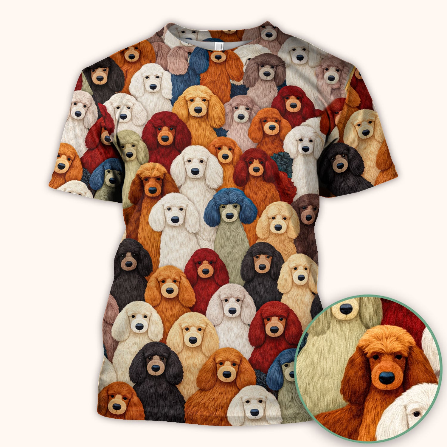 Multicolor Poodle Dog Pattern Scrub Top, Breathable Fabrics Nursing Uniform