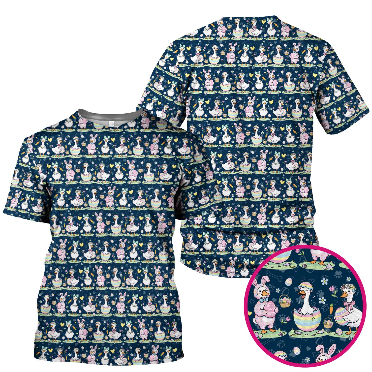 Pastel Easter Goose Bunny Egg Pattern Scrub Top, Comfortable Scrubs for Nurses