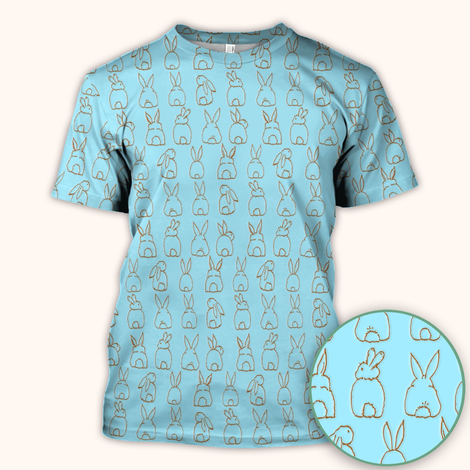 Cartoon Bunny Line Art Pattern Medical Scrub Top, Comfortable Scrubs for Nurses, Easter