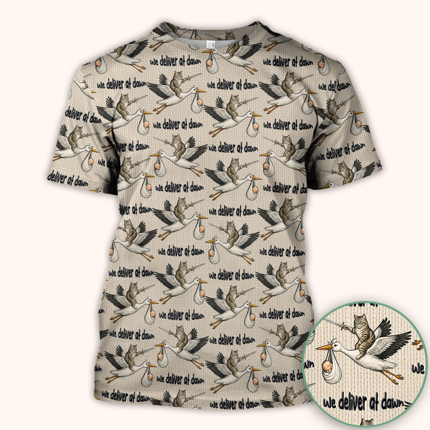 Funny Stork Cat Delivery Pattern Scrub Top, Comfortable Scrubs for Nurses