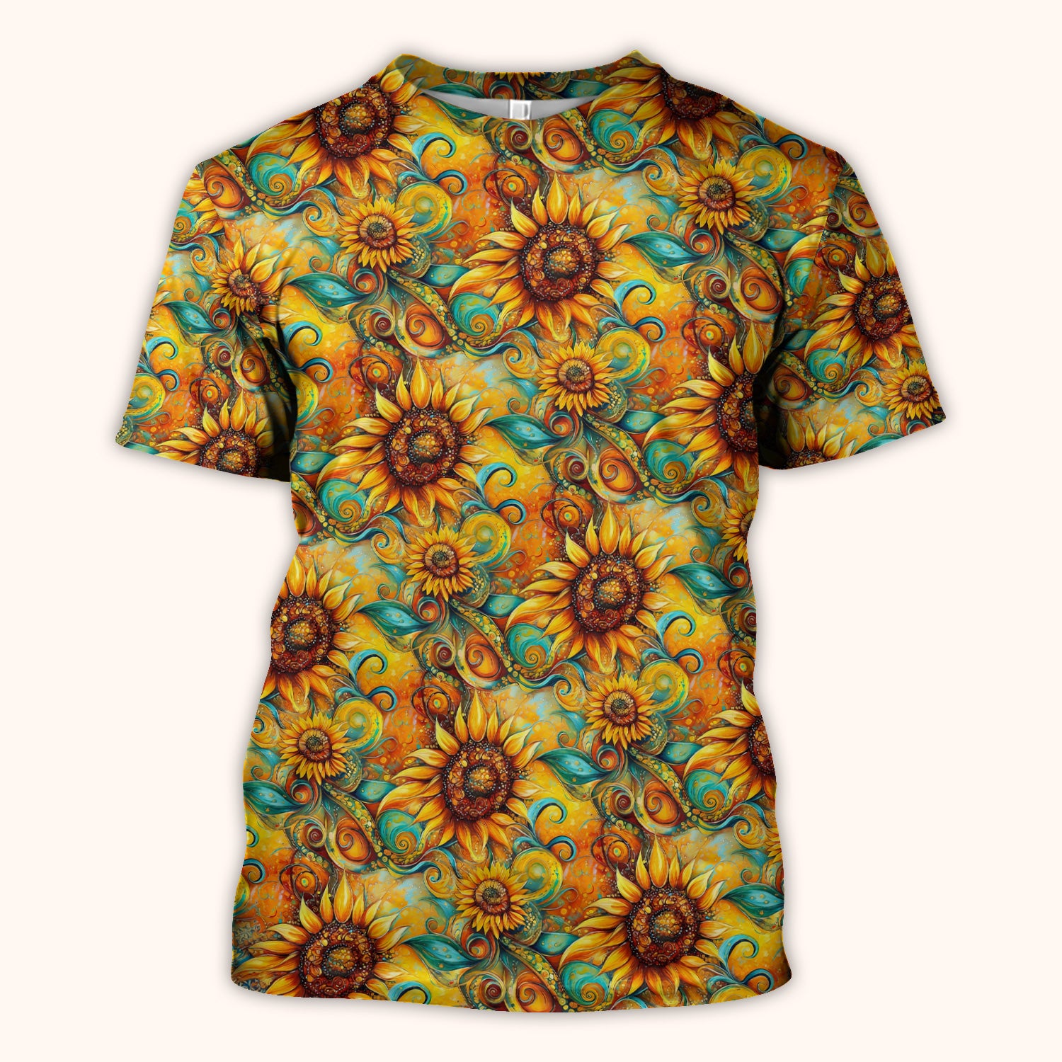 Sunflower Swirl Floral Pattern Scrub Top, Comfortable Scrubs for Nurses