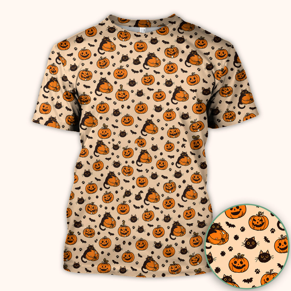 Cute Halloween Black Cat And Pumpkins Scrub Top, Comfortable Scrubs for Nurses