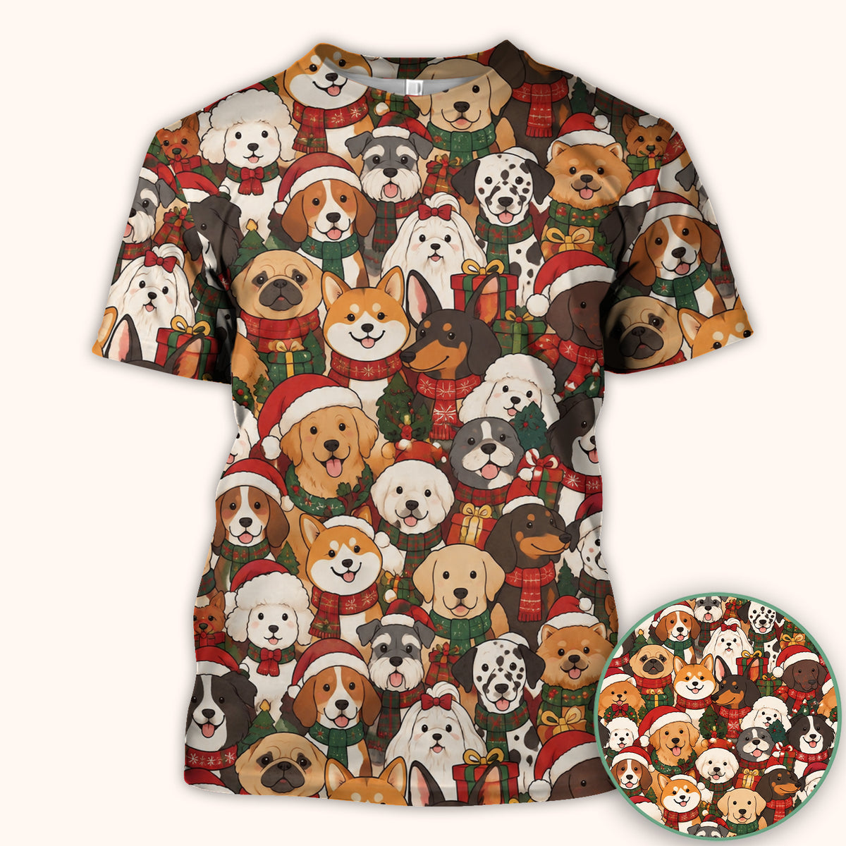 Christmas Dog Breeds Collage Pattern Scrub Top, Comfortable Scrubs for Nurses