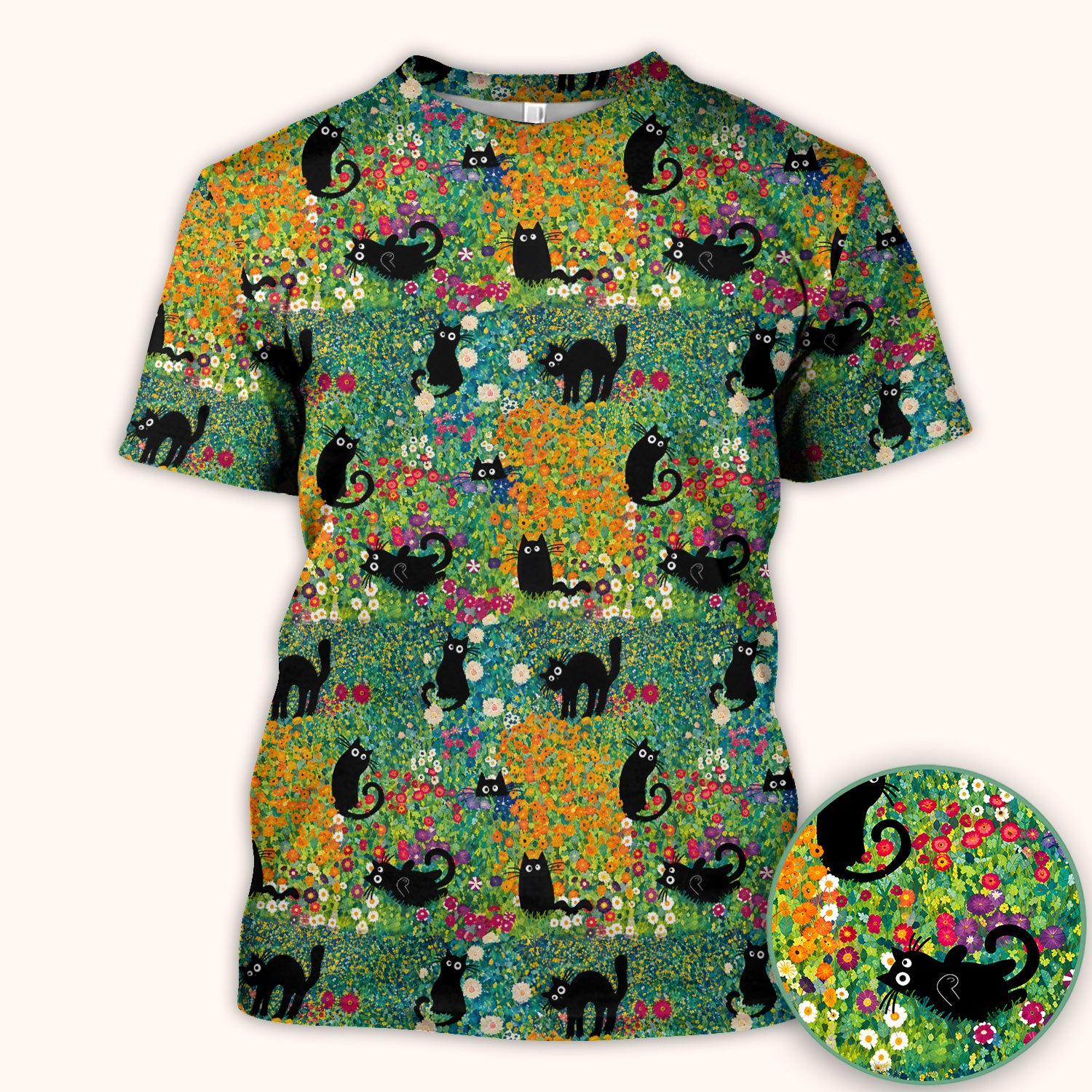 Black Cat Flower Garden Pattern Scrub Top for RN, CNA, Floral Medical Uniform