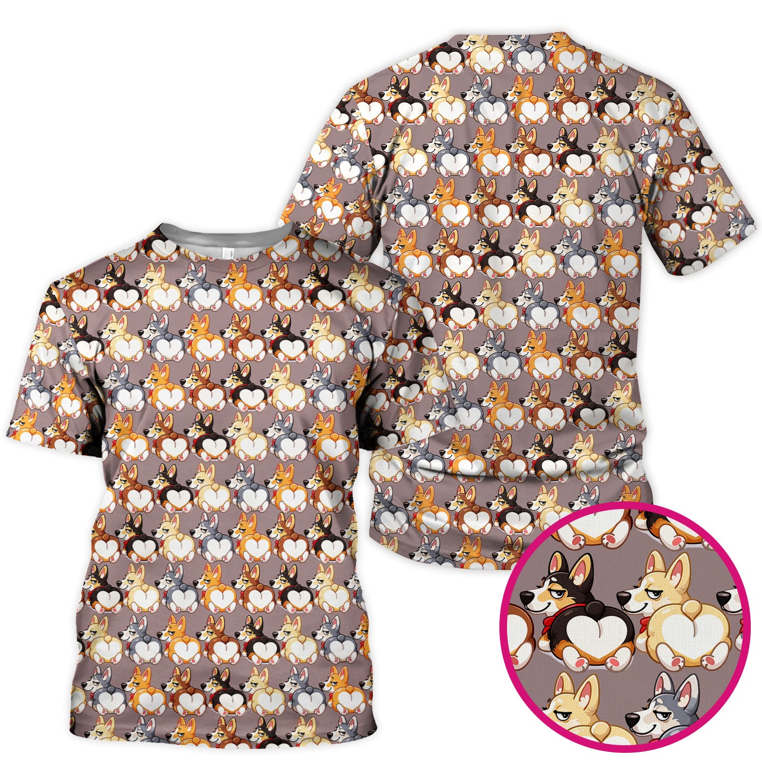 Funny Corgi Cartoon Pattern Scrub Top, Comfortable Scrubs for Nurses