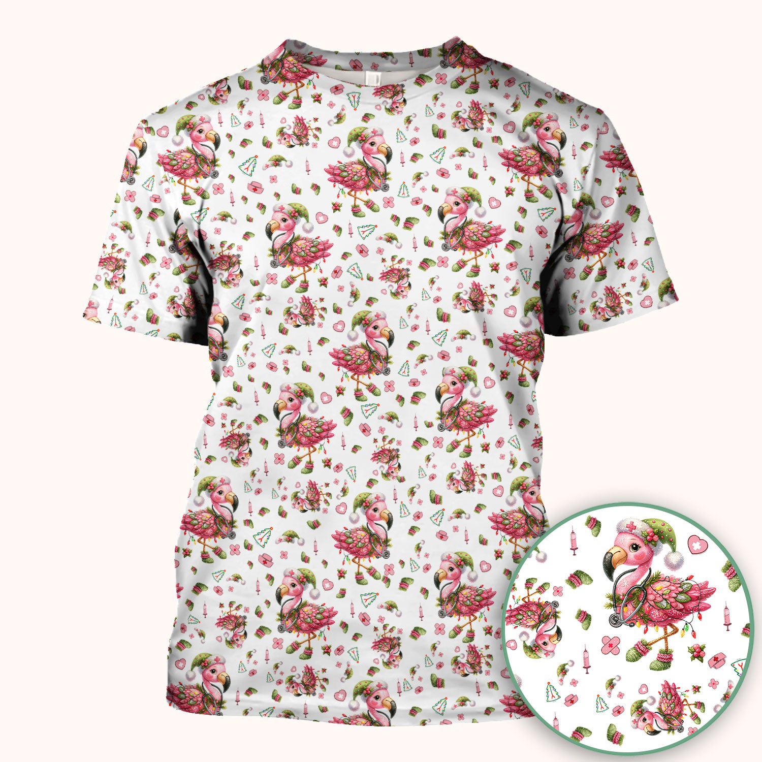 Flamingo Scrub Top for Nurse - Funny Christmas Medical Shirt - Holiday Christmas Gift for Healthcare Workers
