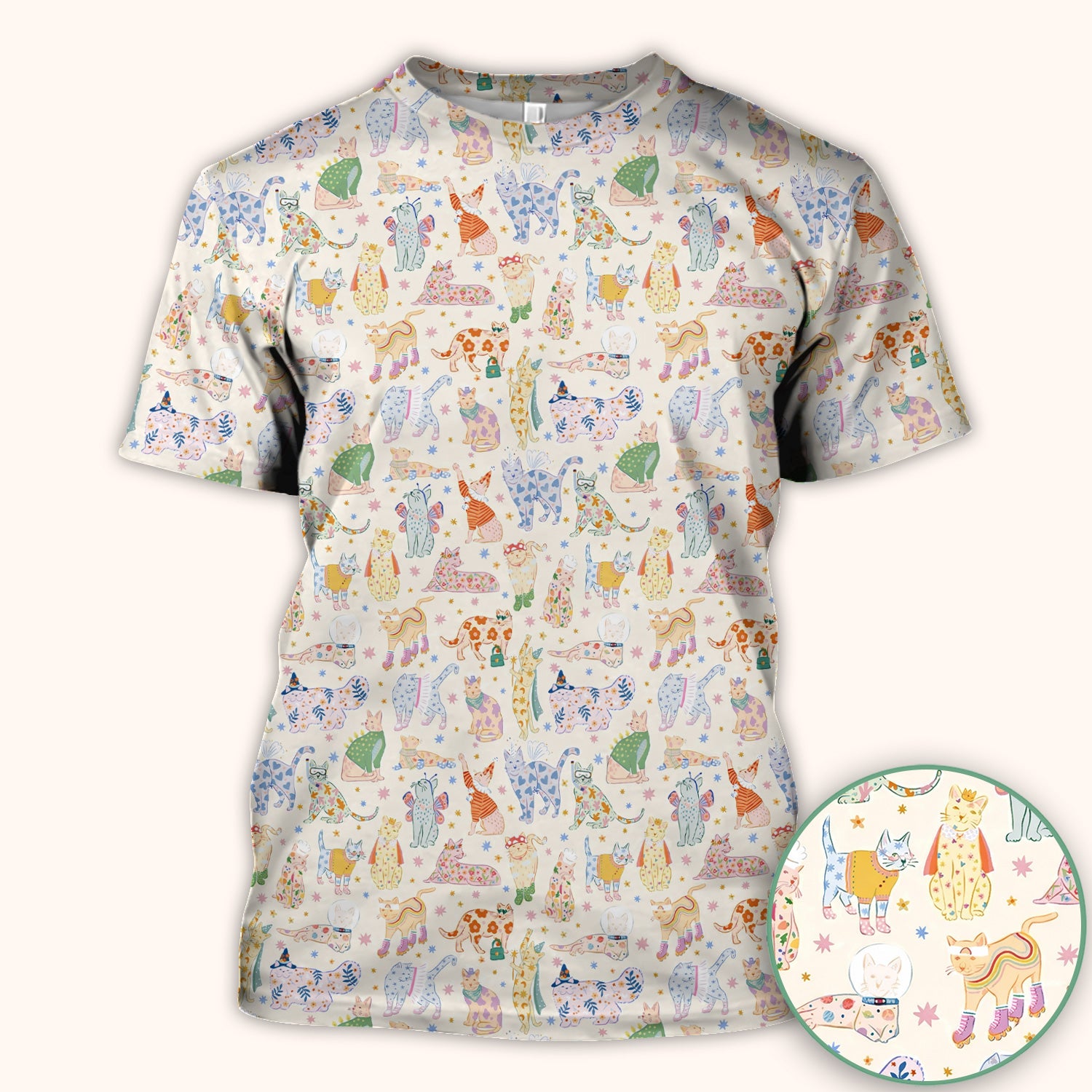 Cute Colorful Cats Pattern Scrub Top, Comfortable Scrubs for Nurses
