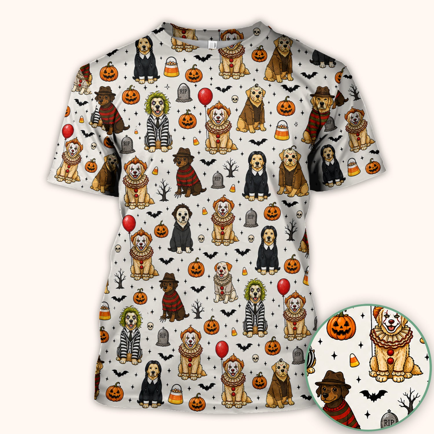 Funny Halloween Dog Pattern Scrub Top, Comfortable Scrubs for Nurses
