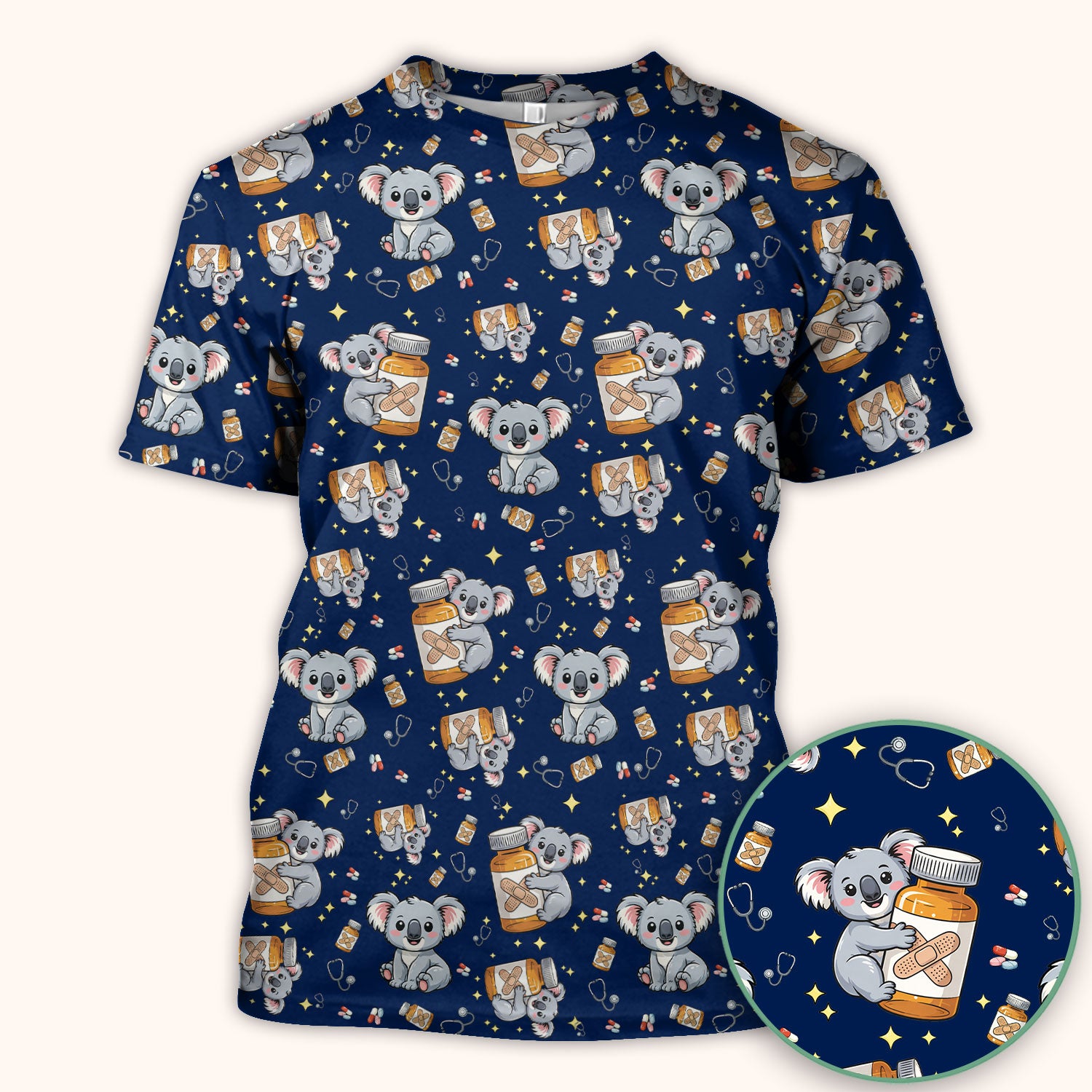 Cute Koala Nurse Bandage Medicine Print Scrub Top, Comfortable Scrubs for Nurses