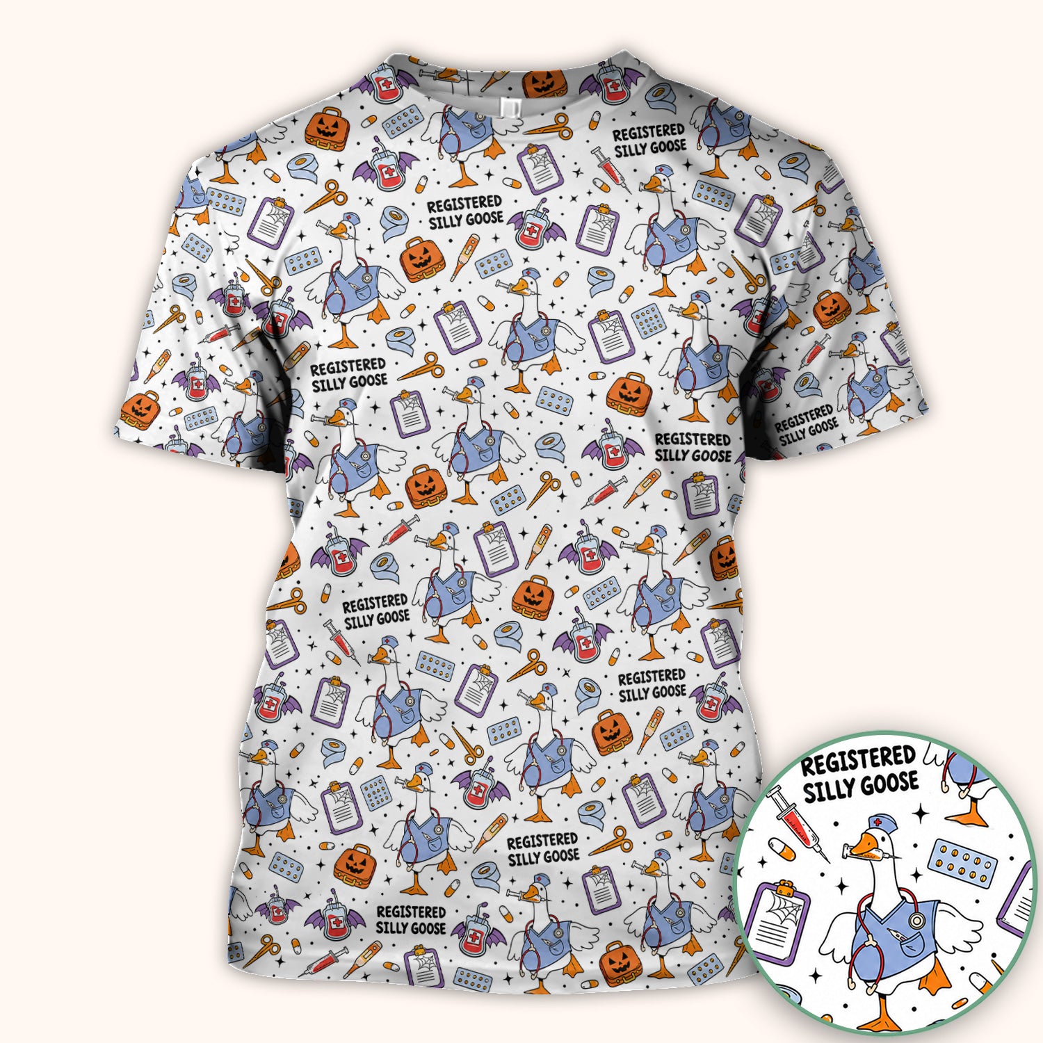 Funny Halloween Registered Silly Goose Scrub Top, Comfortable Scrubs for Nurses