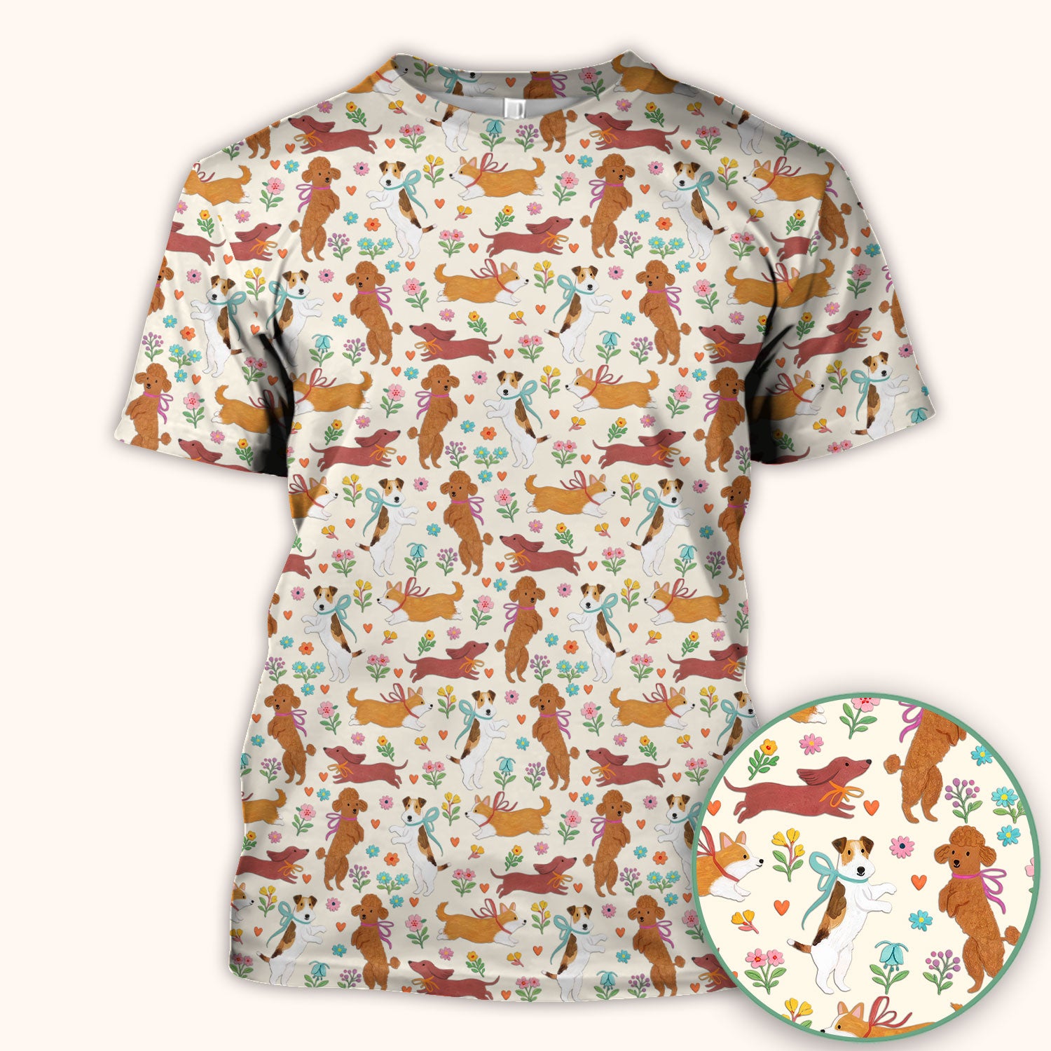 Cute Cartoon Dog Print Nurse Scrub Top, Comfortable Scrubs for Nurses