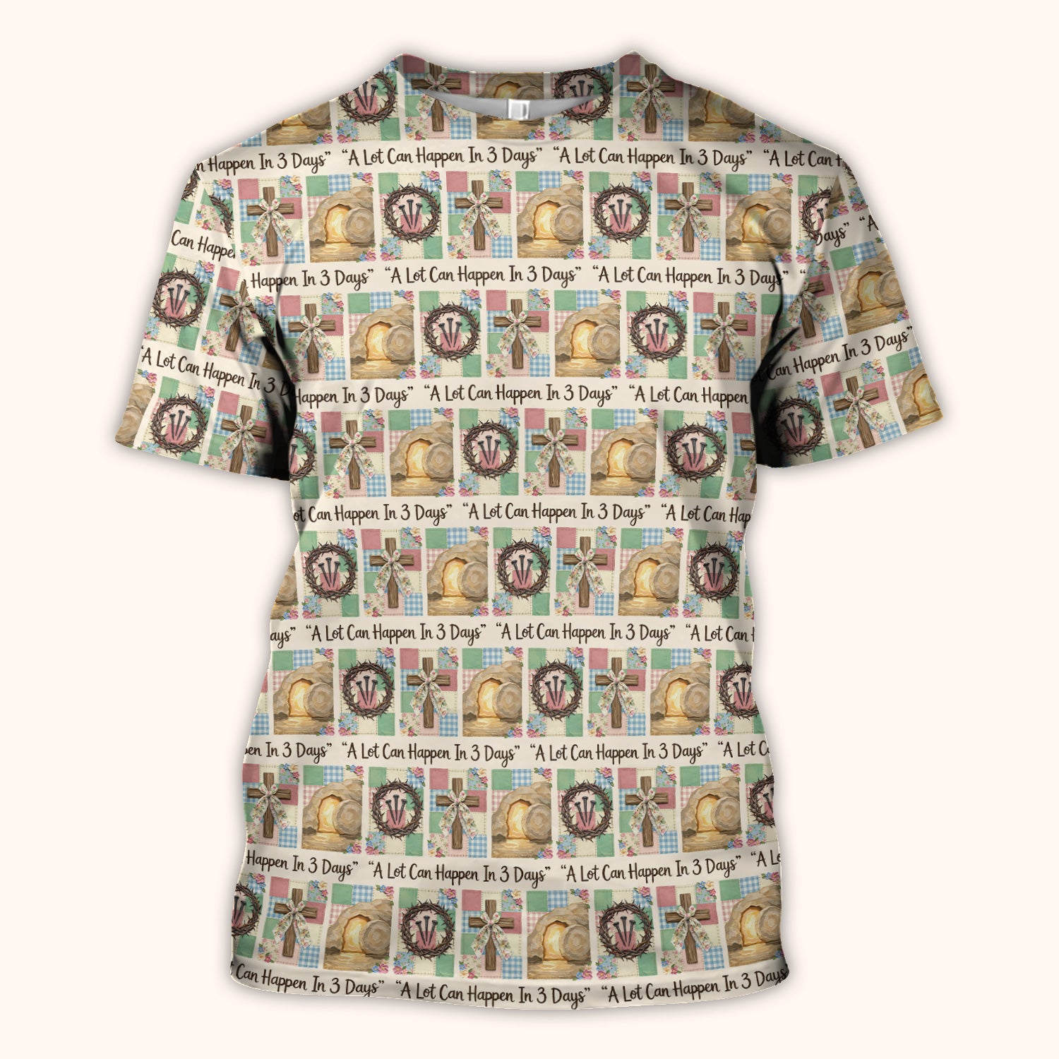 Christian Easter Cross Print Scrub Top, Breathable Fabrics Nursing Uniform