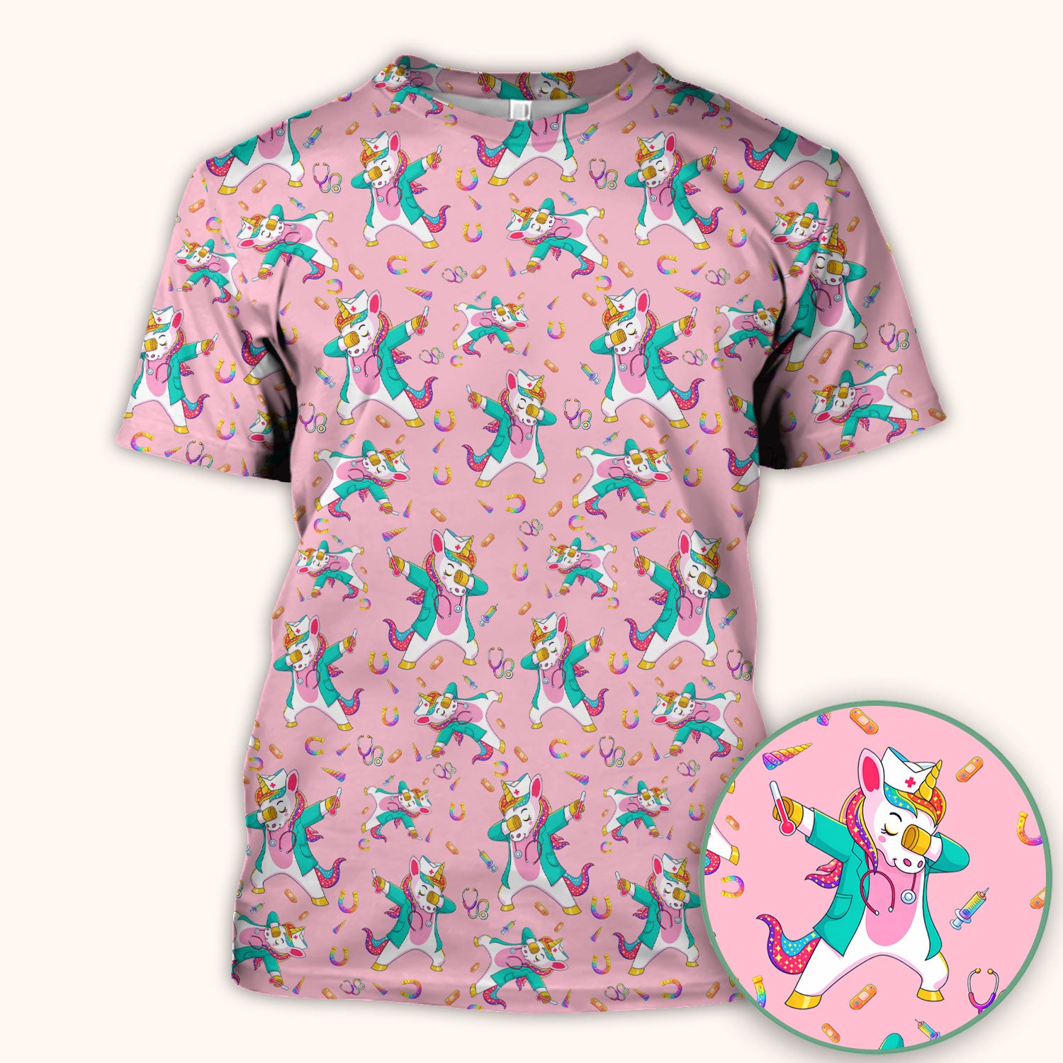 Cute Unicorn Nurse Dance Pattern Scrub Top, Breathable Fabrics Nursing Uniform