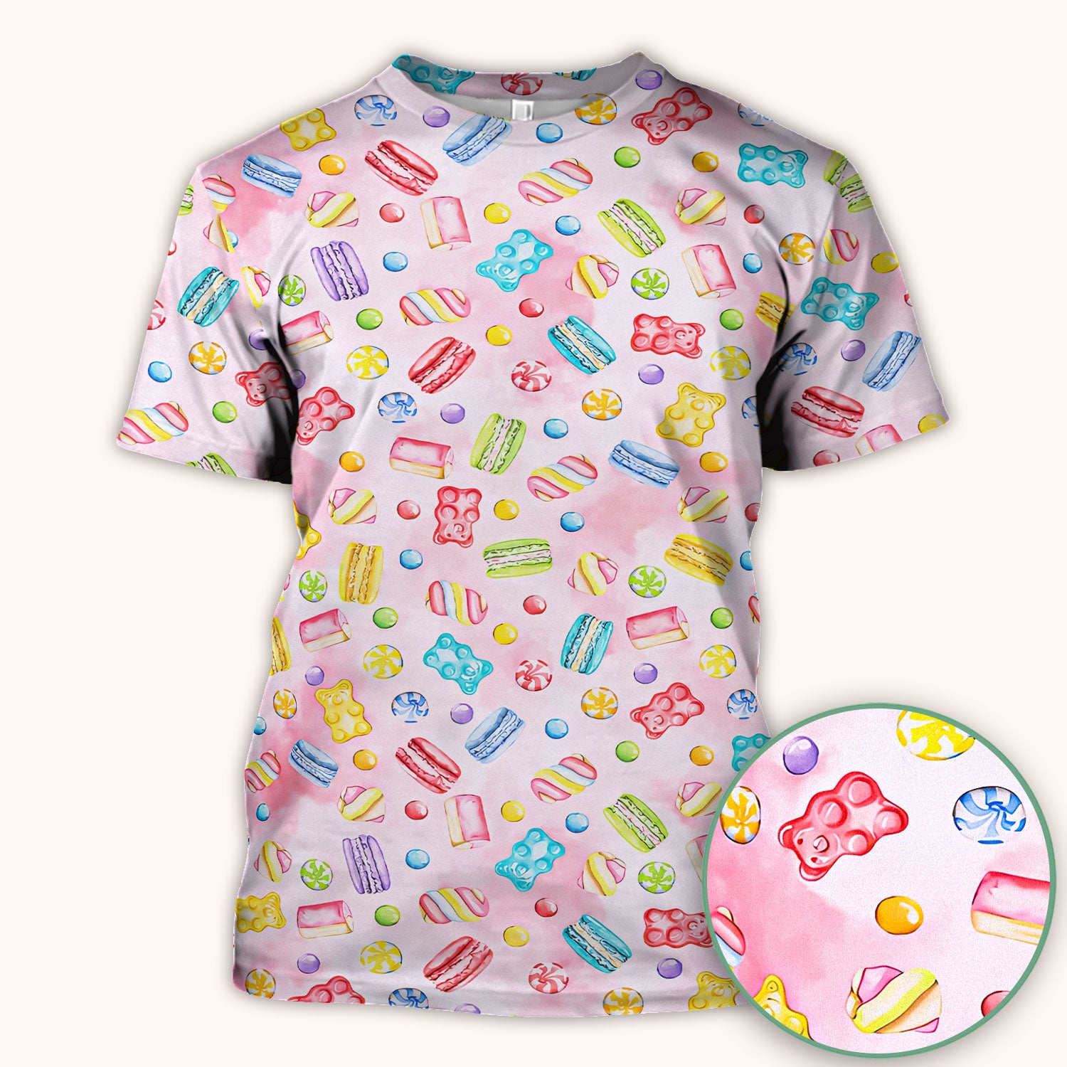 Cute Candy and Macaron Pattern Medical Scrub Top, Comfortable Scrubs for Nurses