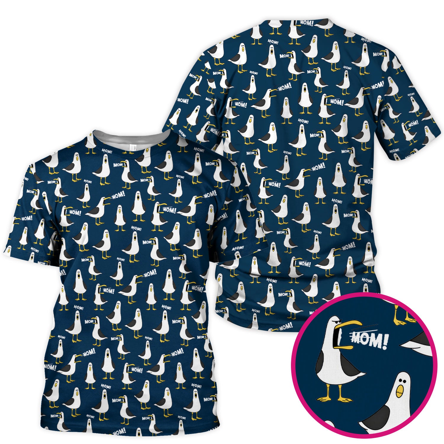 Funny Seagull Mom Seamless Pattern Scrub Top, Comfortable Scrubs for Nurses