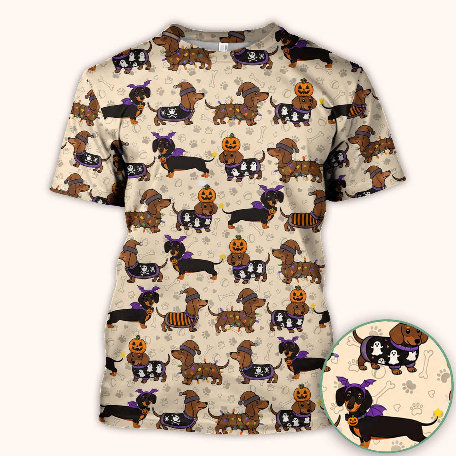 Halloween Dachshund with Pumpkin Ghost Print Scrub Top, Comfortable Scrubs for Nurses