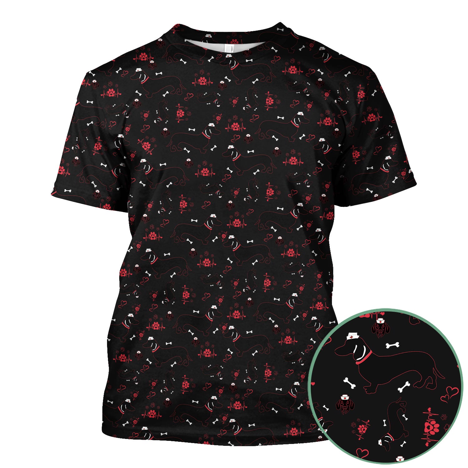Funny Dachshund Print Scrub Shirt - Dog Lover Scrub Top Multi Color - Unique Nurse Gift for Women, Men, CNA, RN, Vet, Doctor