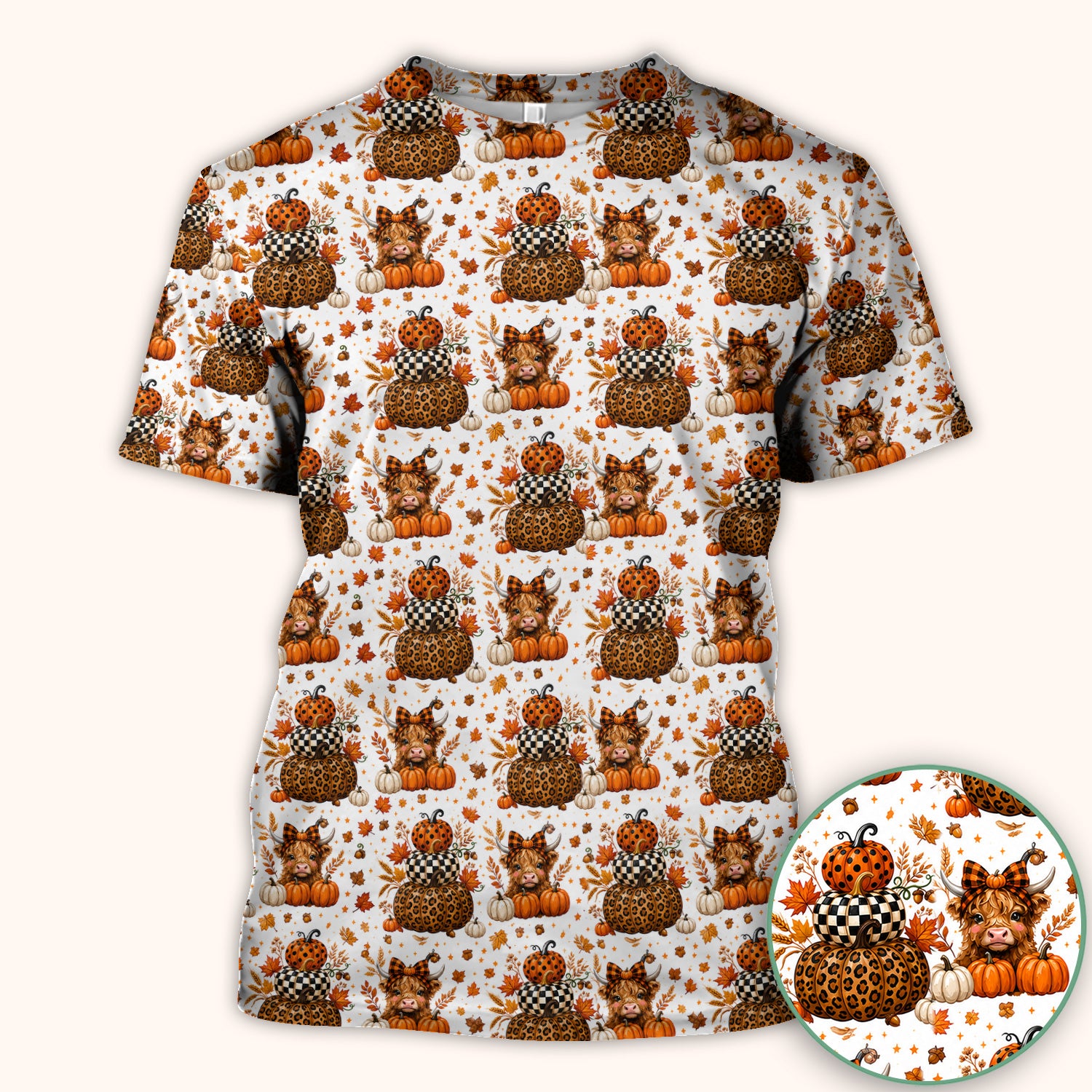 Fall Highland Cow Pattern Scrub Top, Comfortable Scrubs for Nurses