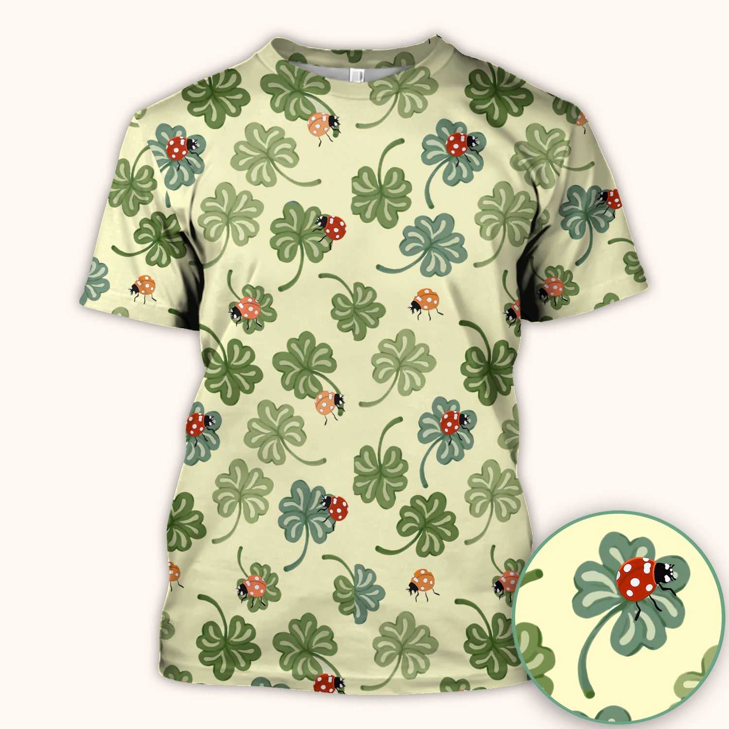 Clover and Ladybug Lucky Garden Pattern Scrubs Top, Comfortable Scrubs for Nurses