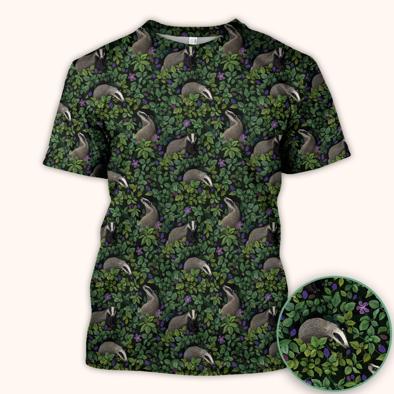 Woodland Badger Forest Pattern Scrub Top, Comfortable Scrubs for Nurses