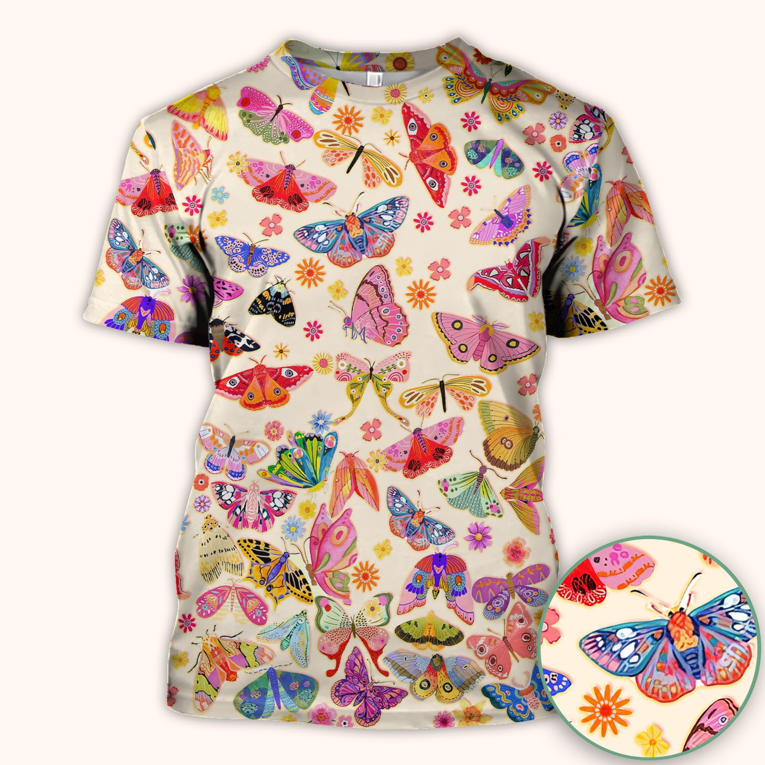 Colorful Butterfly Floral Pattern Scrub Top, Comfortable Scrubs for Nurses