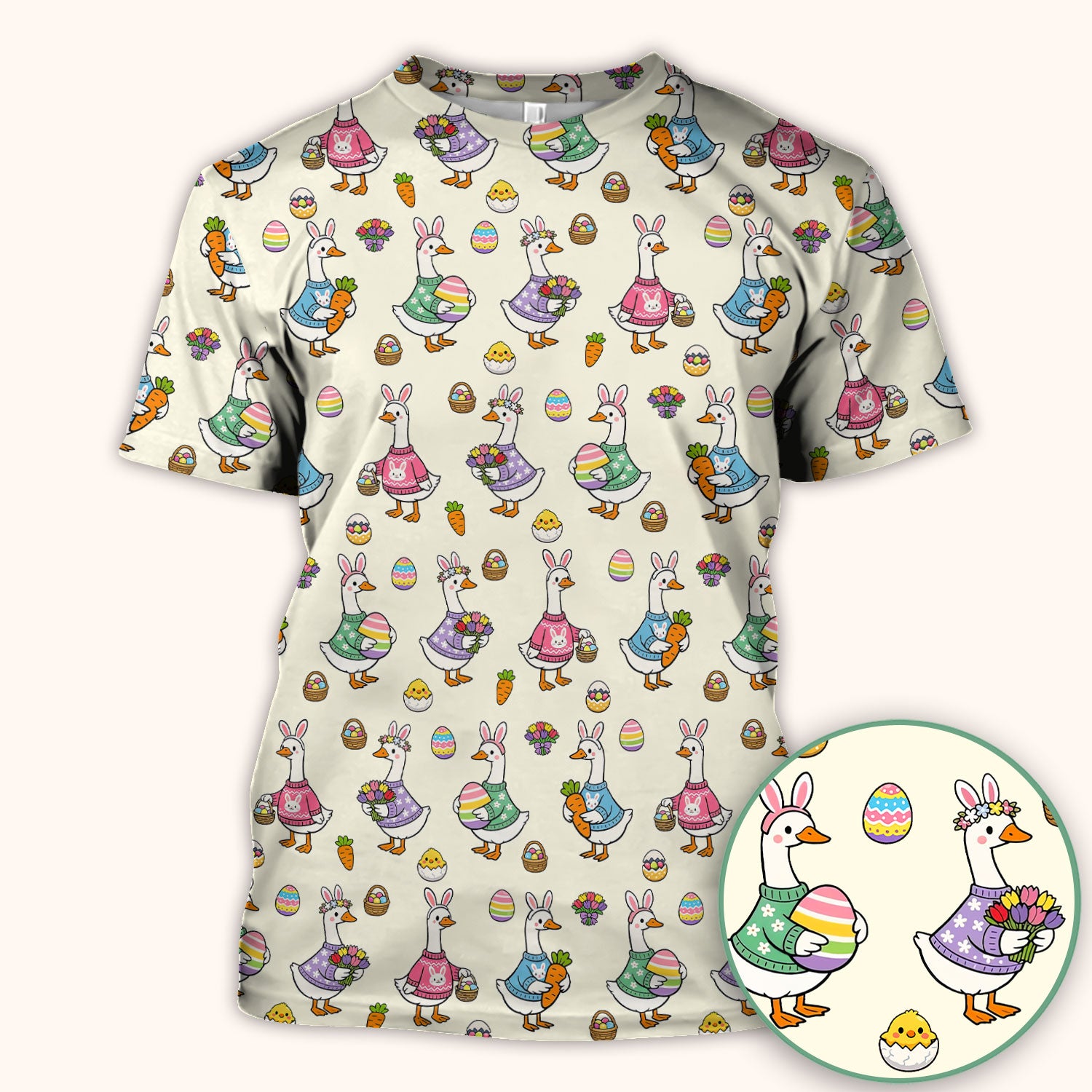 Cute Easter Goose Pattern Scrub Top, Breathable Fabrics Nursing Uniform