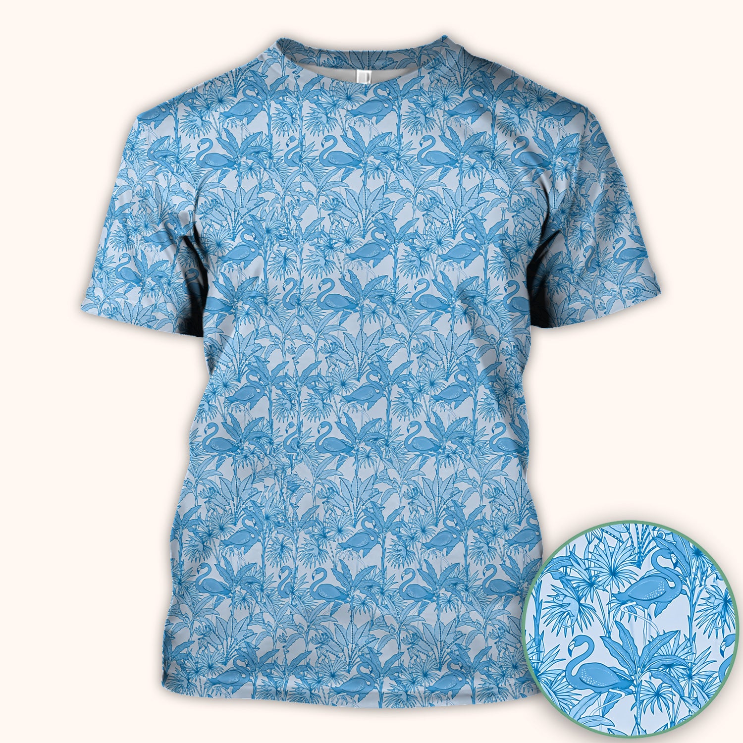 Tropical Flamingo Palm Leaves Pattern Scrub Top, Comfortable Scrubs for Nurses